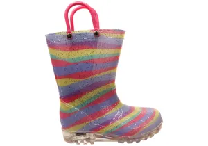 Canvas Material Jellies Rainbow Stripe Lights Baby Toddler Kids Light Up Gumboots