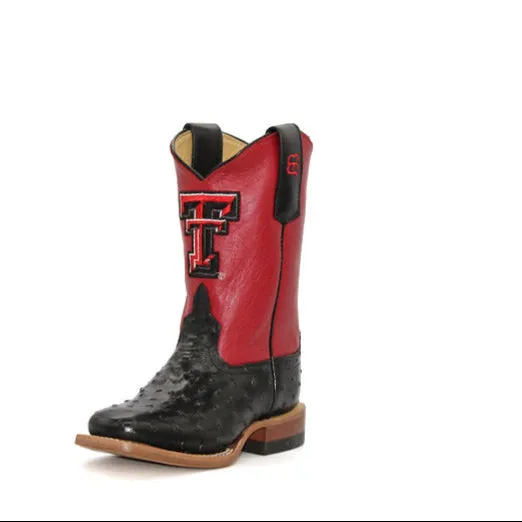Anderson Bean Texas Tech Exclusive Black Full Quill Ostrich Print Children's Boot High Traction All Day Worker Seamless Comfort Mountain Hike