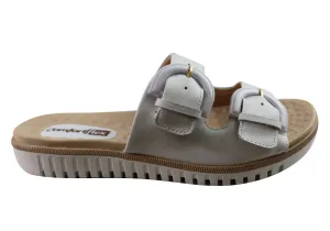 Outdoor Walking Comfort Comfortflex Daphine Womens Leather Slides Sandals Made In Brazil