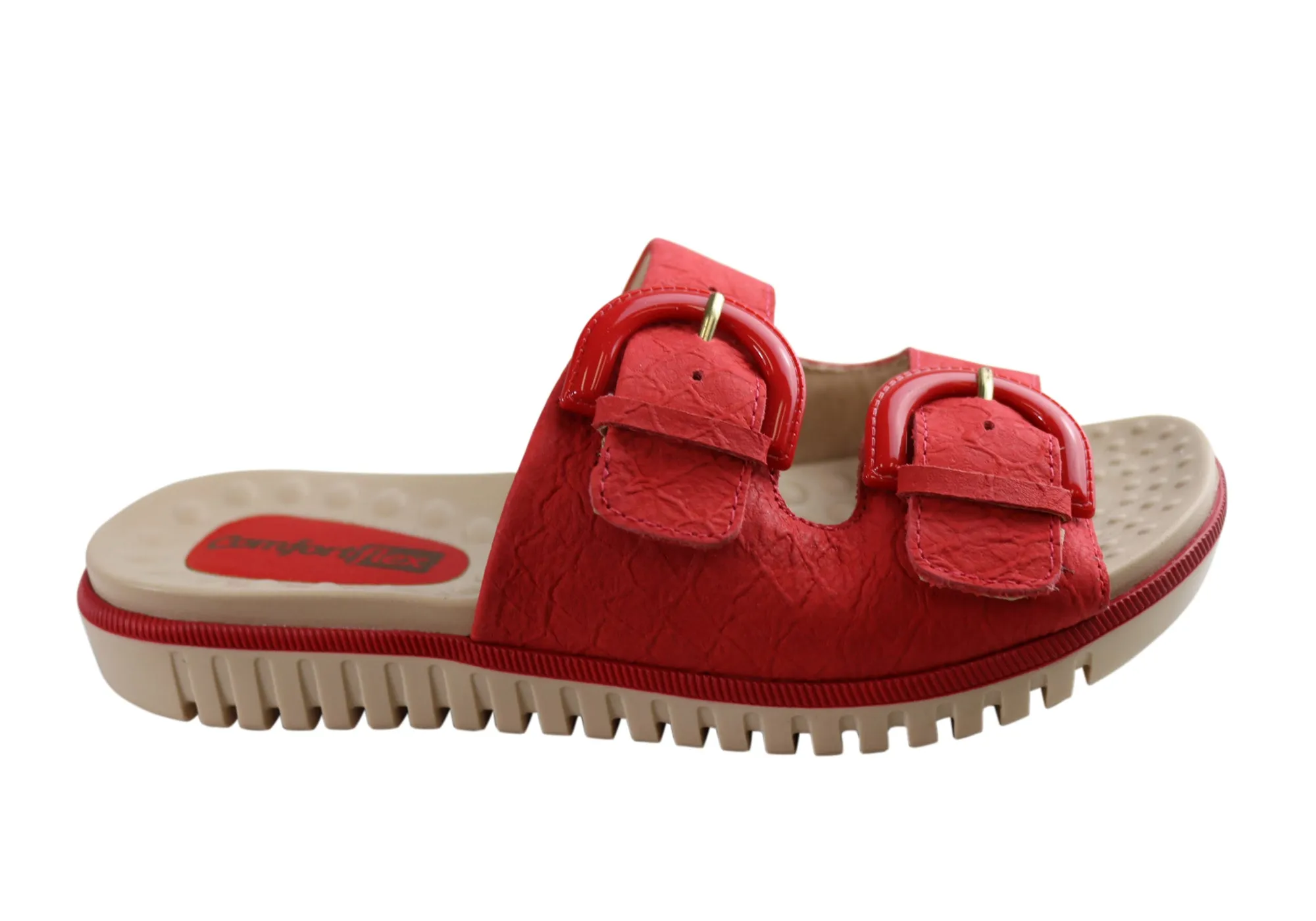 Summer Adventure Sporty Footwear for Vacation Comfortflex Daphine Womens Leather Slides Sandals Made In Brazil