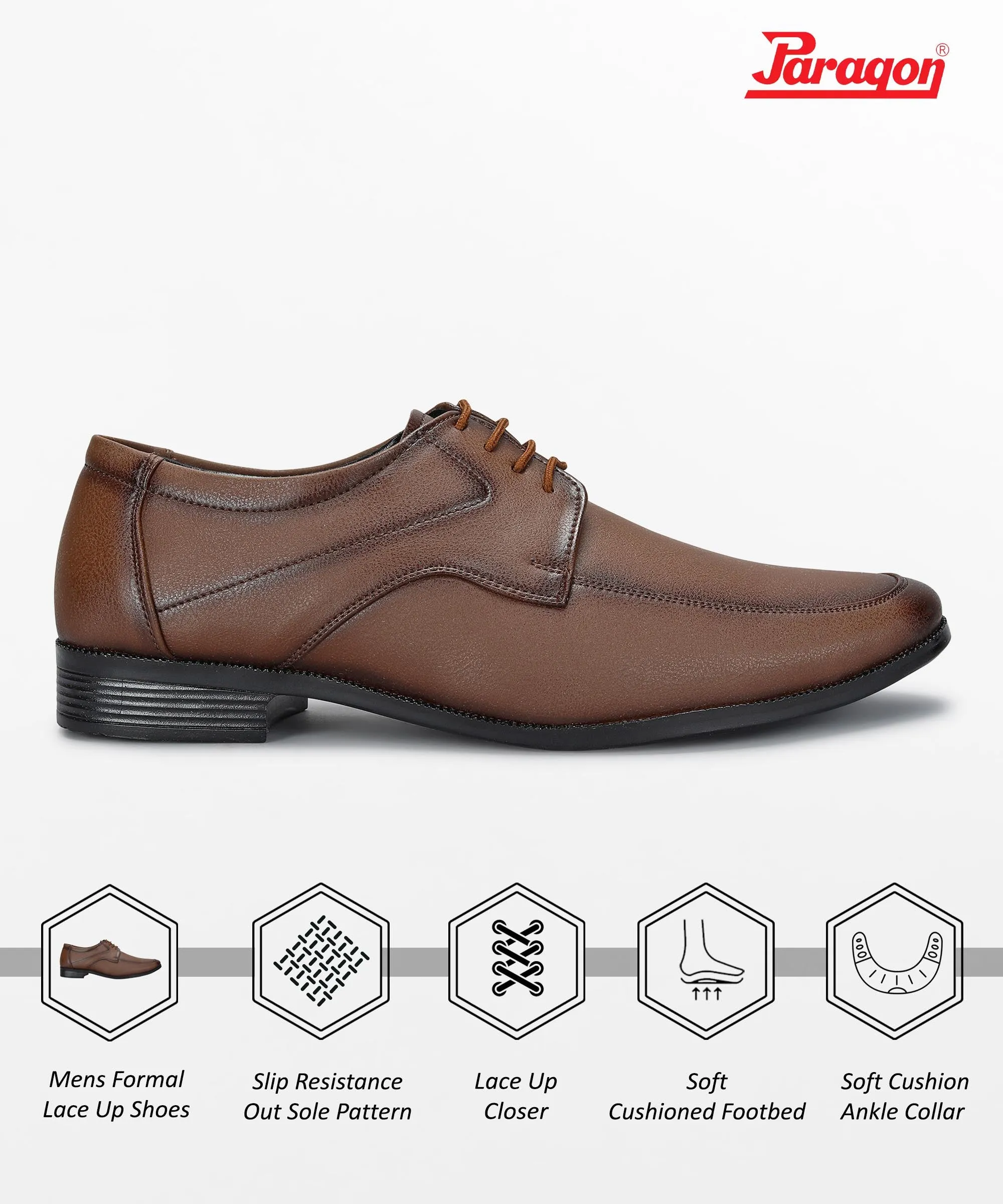 Quick Change Paragon Men's Tan Formal Shoes with Laces| Durable & Sturdy for Outdoor Wear