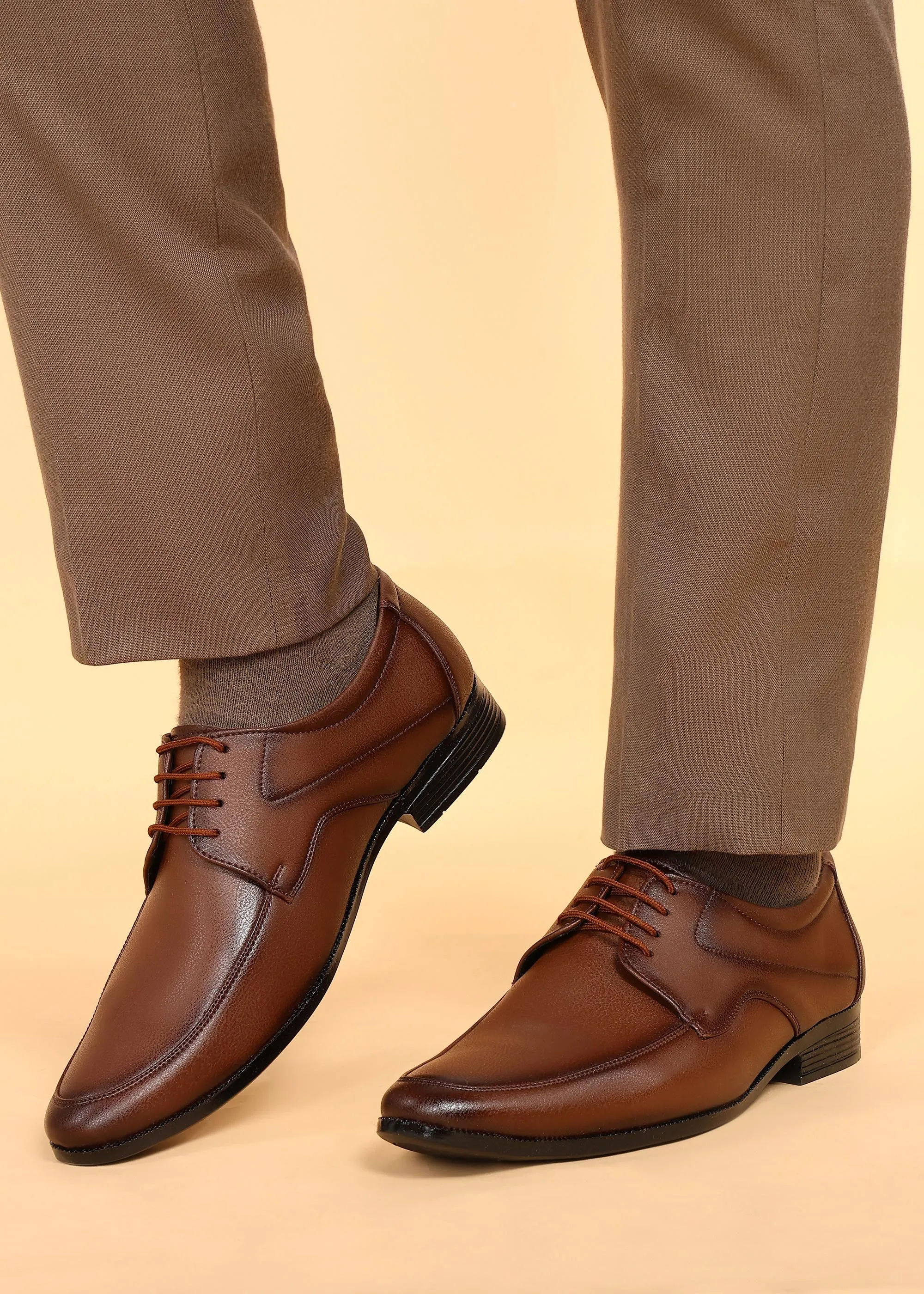 Stylish Fit Paragon Men's Tan Formal Shoes with Laces| Durable & Sturdy for Outdoor Wear