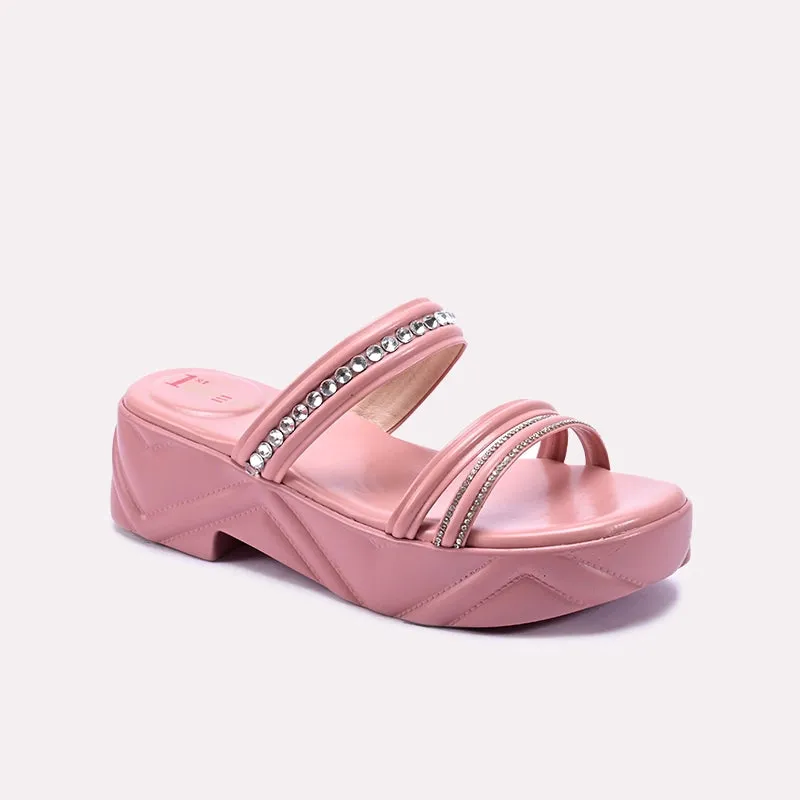 Sweat Resistant Comfort Seekers Peach Casual Platform Slippers 0413152