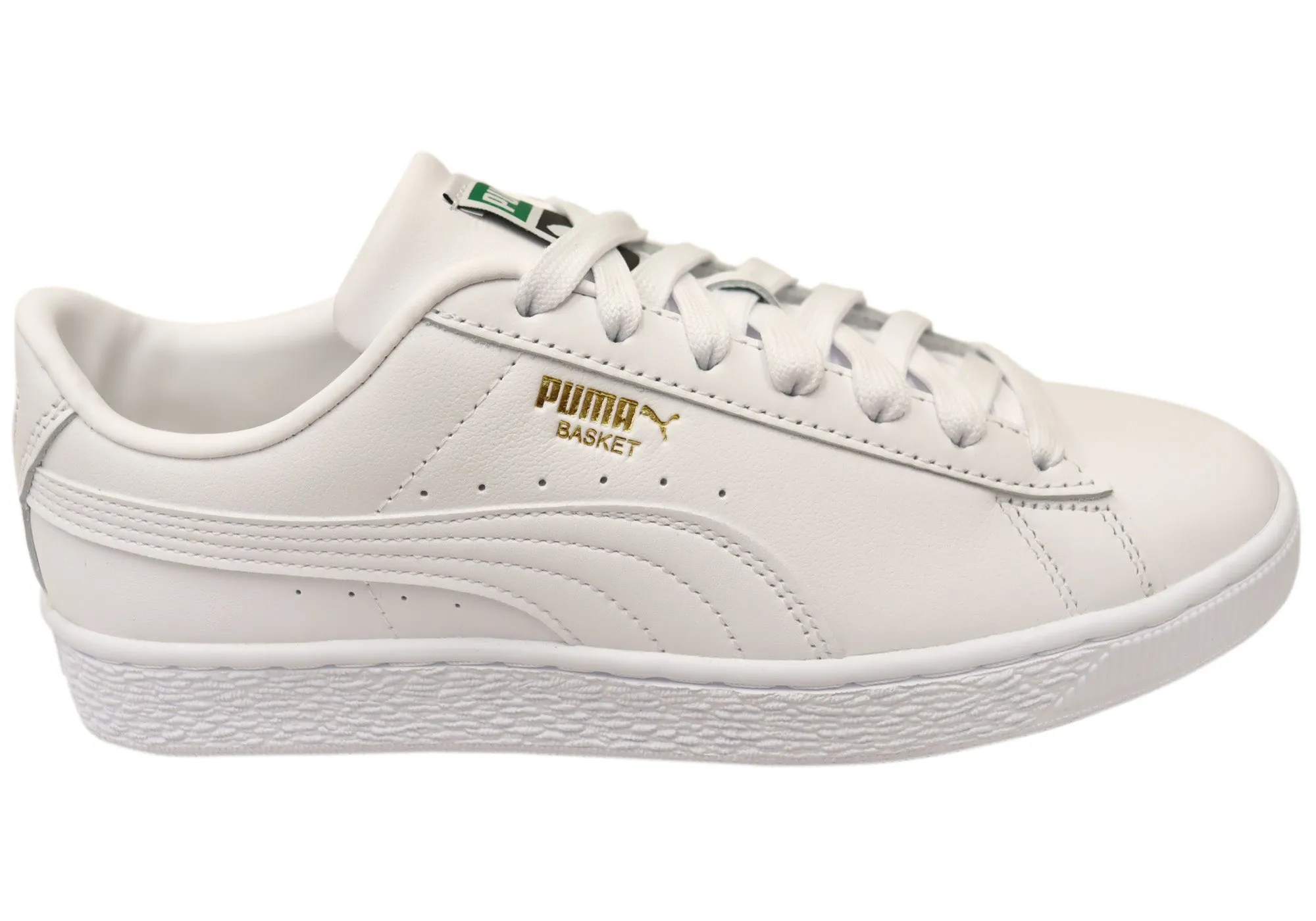 Puma Mens Basket Classic XXI Comfortable White Lace Up Sneakers Impact Dispersing Design