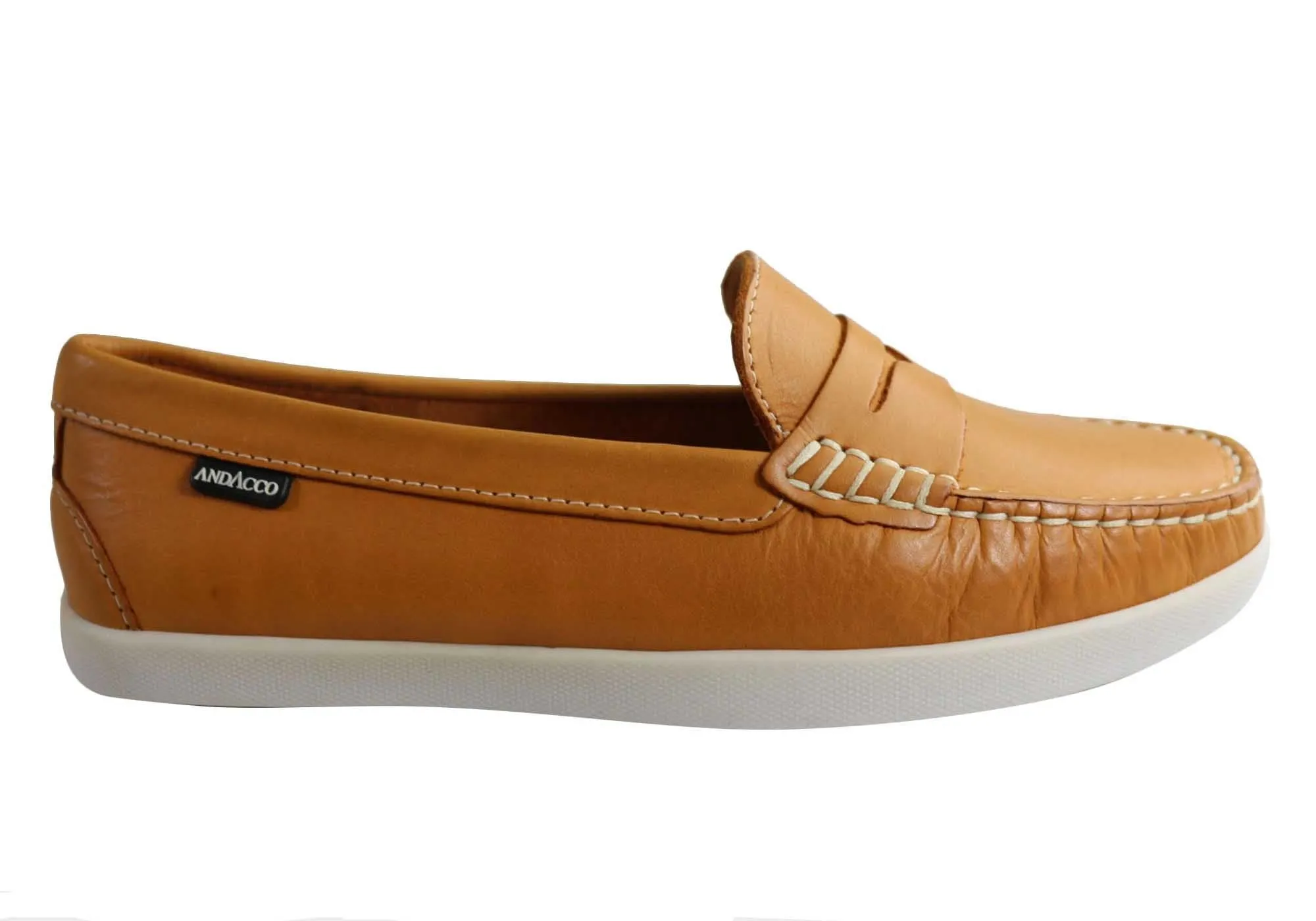 Andacco Millie Womens Comfortable Flat Leather Loafers Made In Brazil Hold Step Slip Friendly