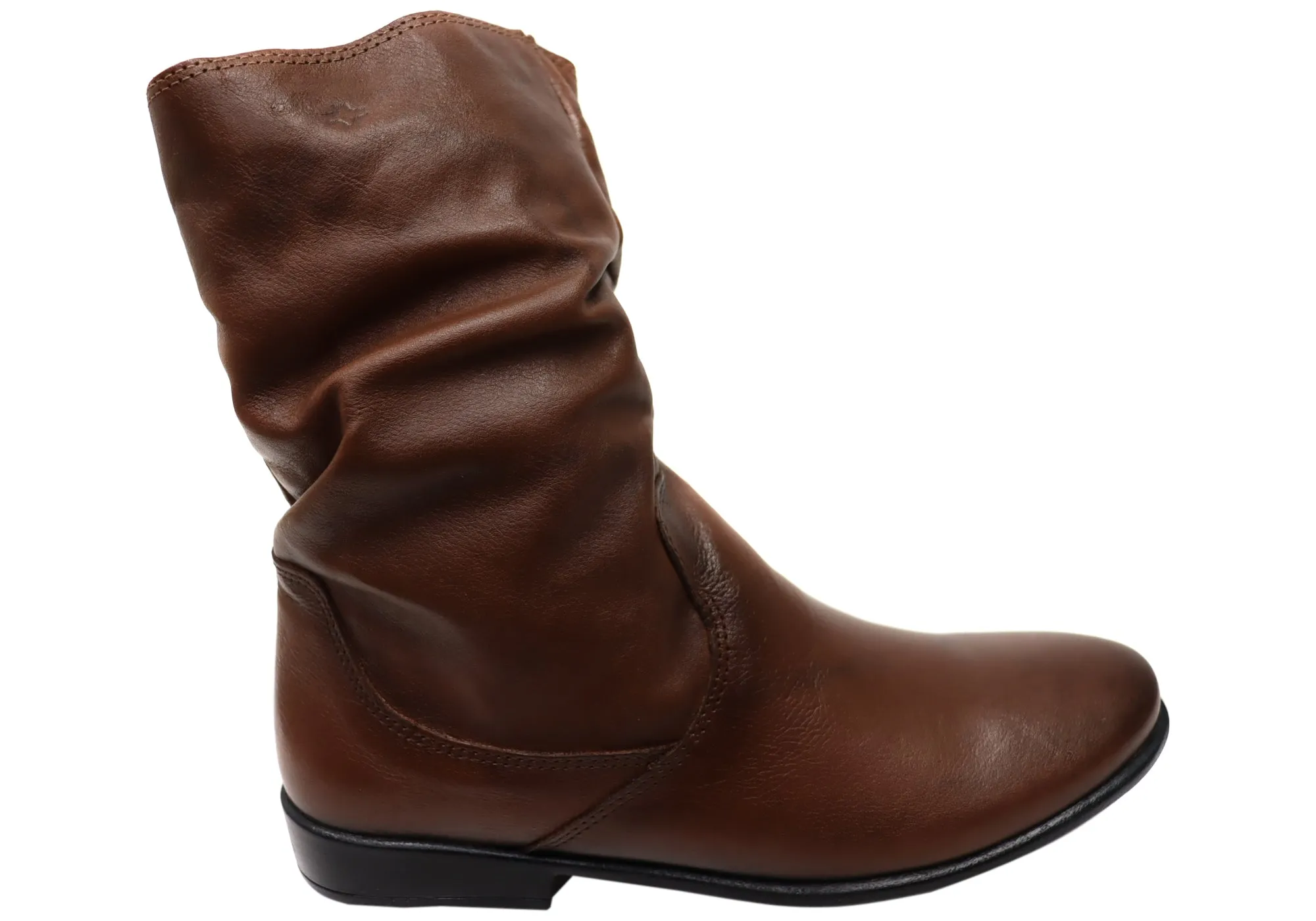 Perlatto Lucia Womens Brazilian Comfortable Leather Mid Calf Boots Anti Odor Daily Walks Feather Light Hiking Trails