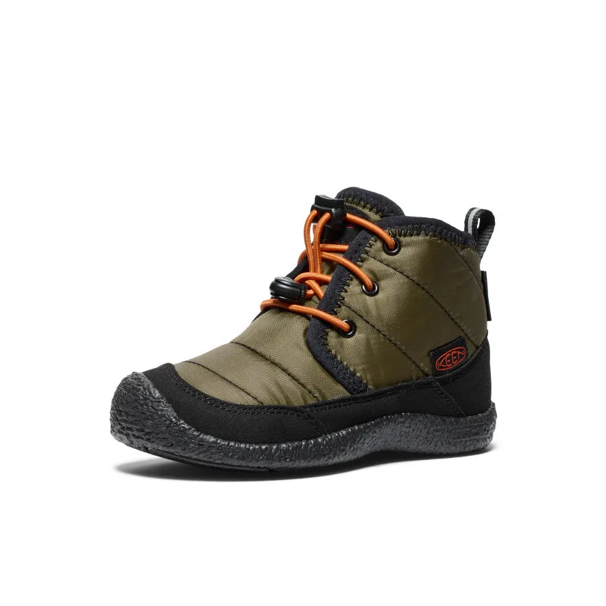 Little Kids' Howser II Waterproof Chukka  |  Dark Olive/Gold Flame chemical-resistant