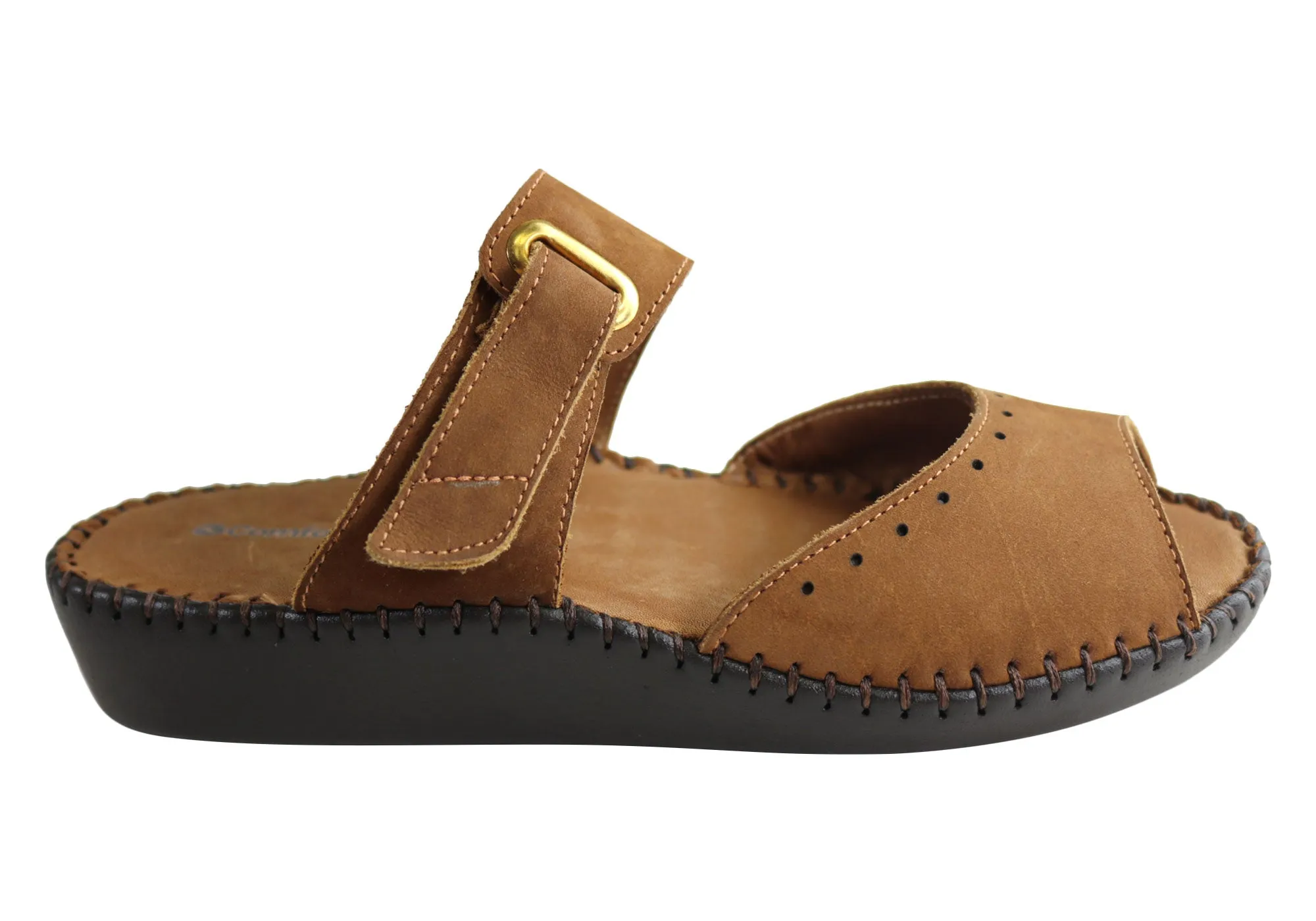 Comfortshoeco Andrea Womens Brazilian Leather Cushioned Slides Sandals Flexible Grip