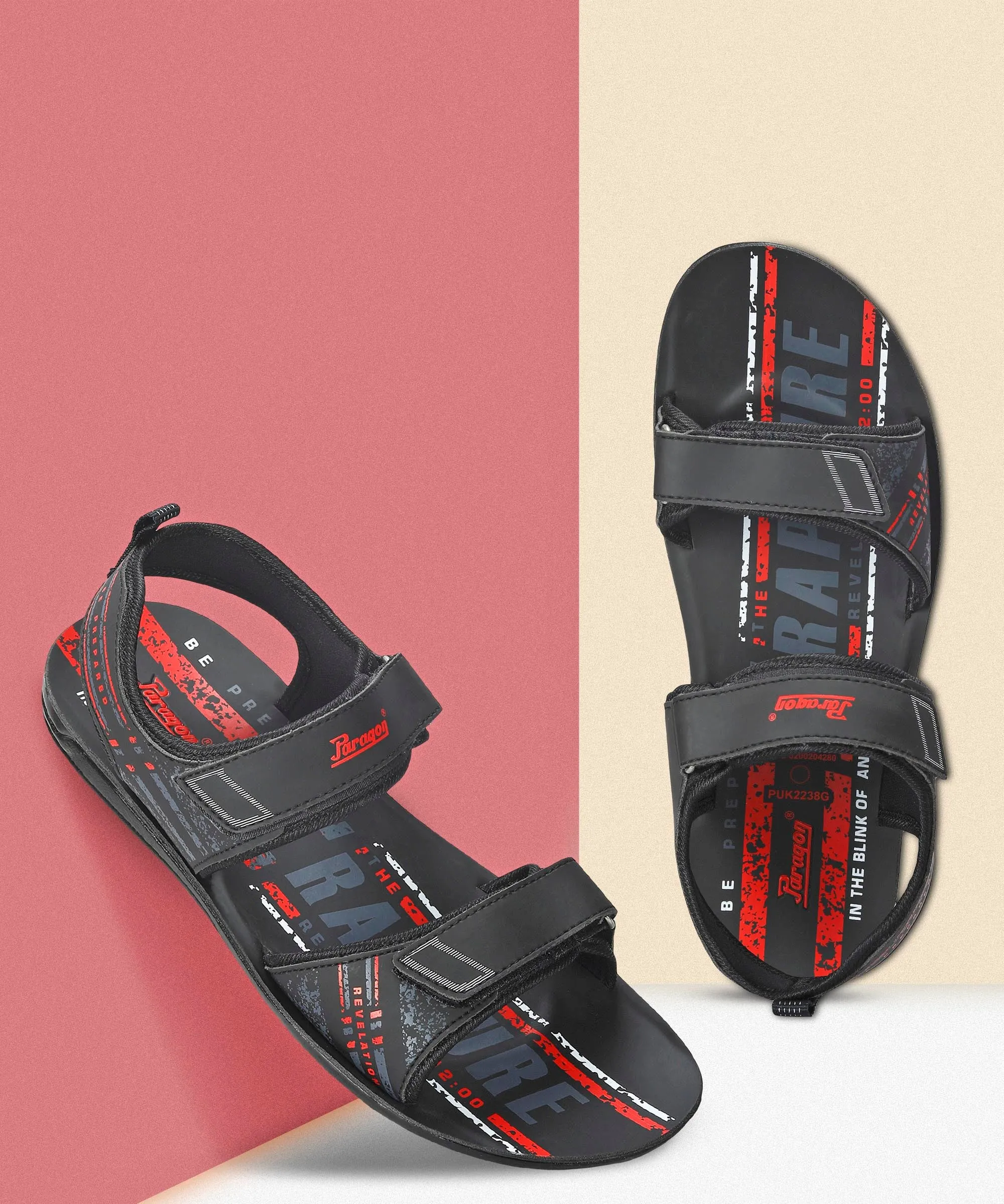 Paragon Men's Stylish Lightweight & Durable Black Velcro Dailywear Sandals Soft Band