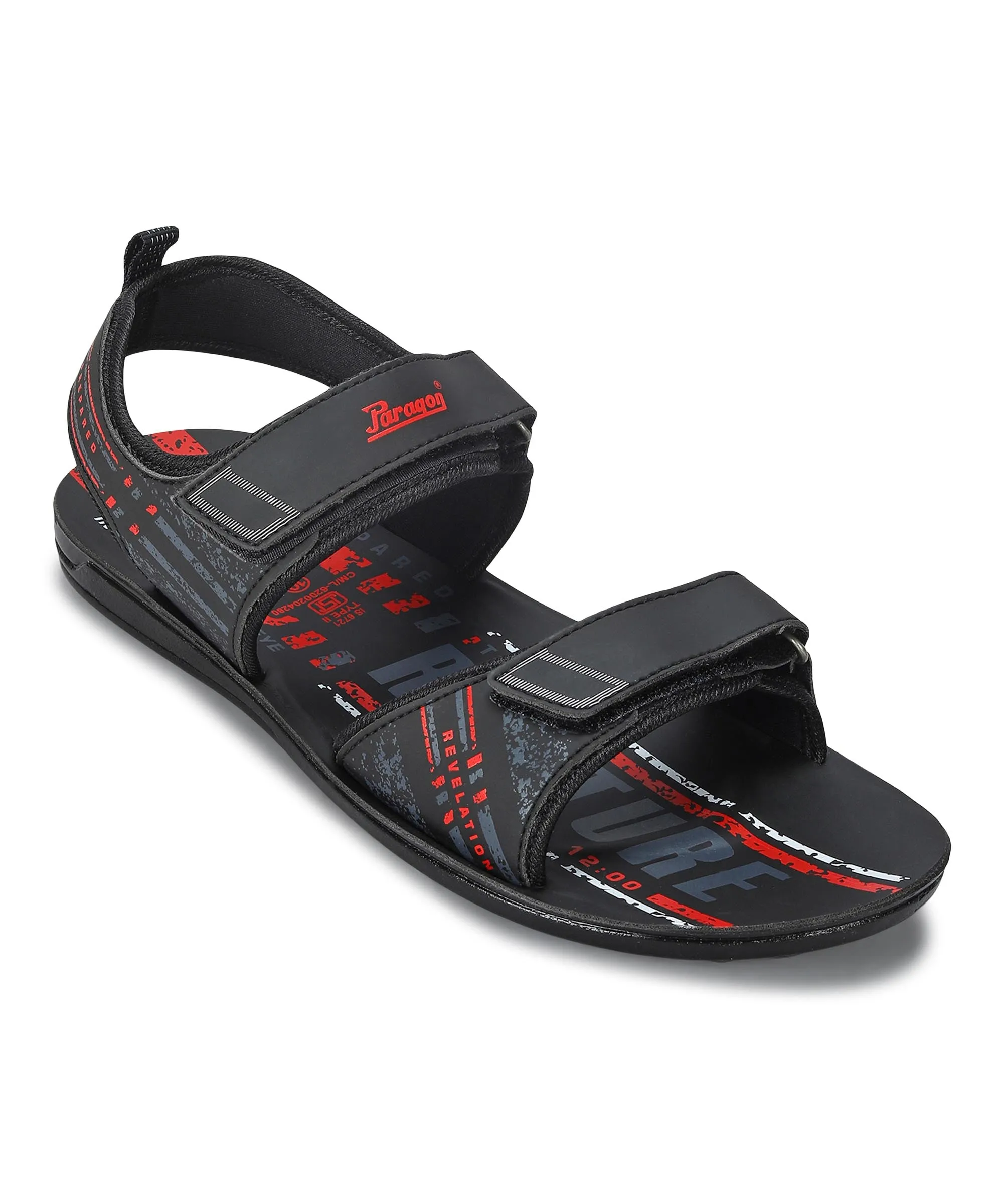 Anti Odor Strap Paragon Men's Stylish Lightweight & Durable Black Velcro Dailywear Sandals