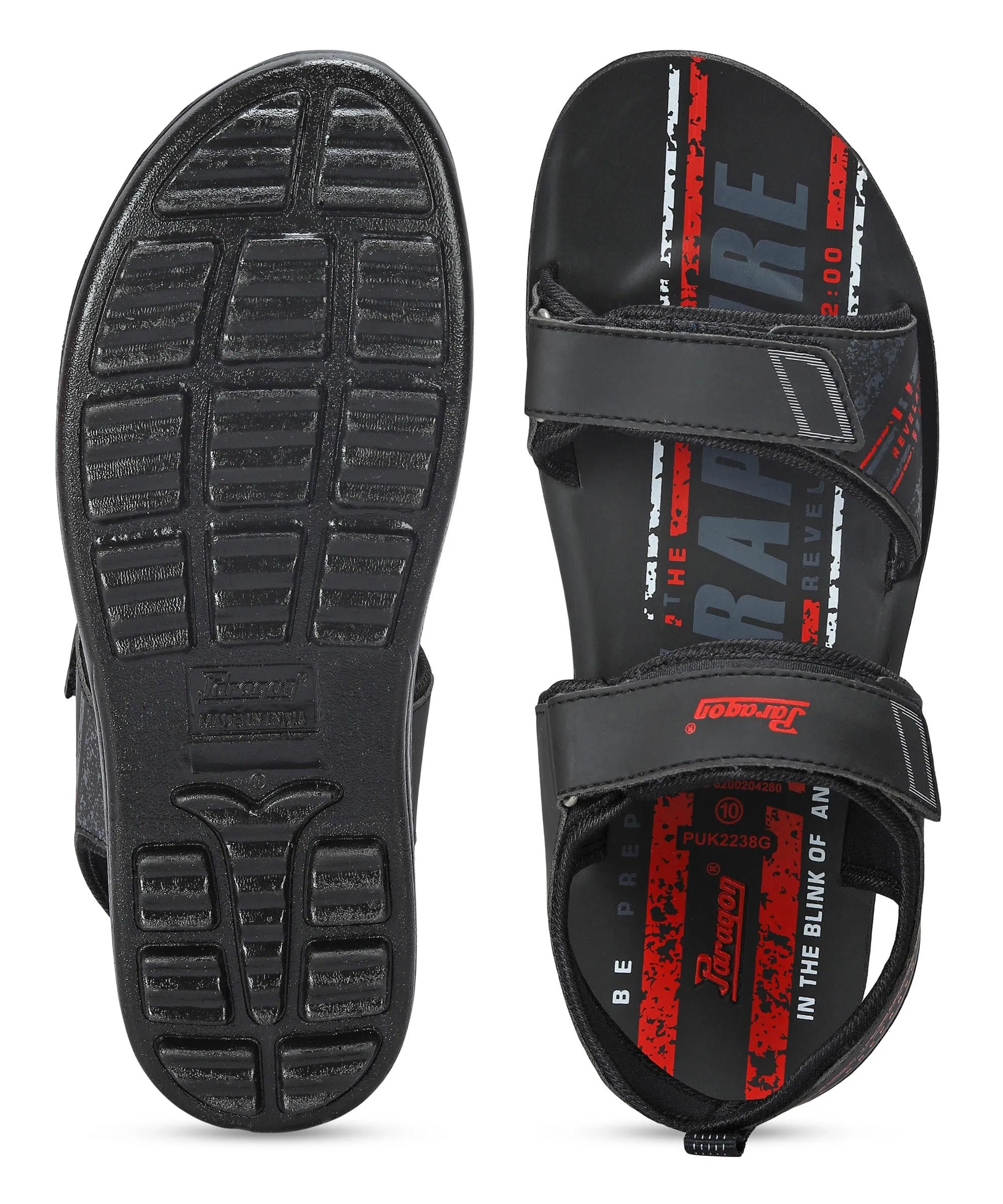 Paragon Men's Stylish Lightweight & Durable Black Velcro Dailywear Sandals Wedge Sole Supportive Walk