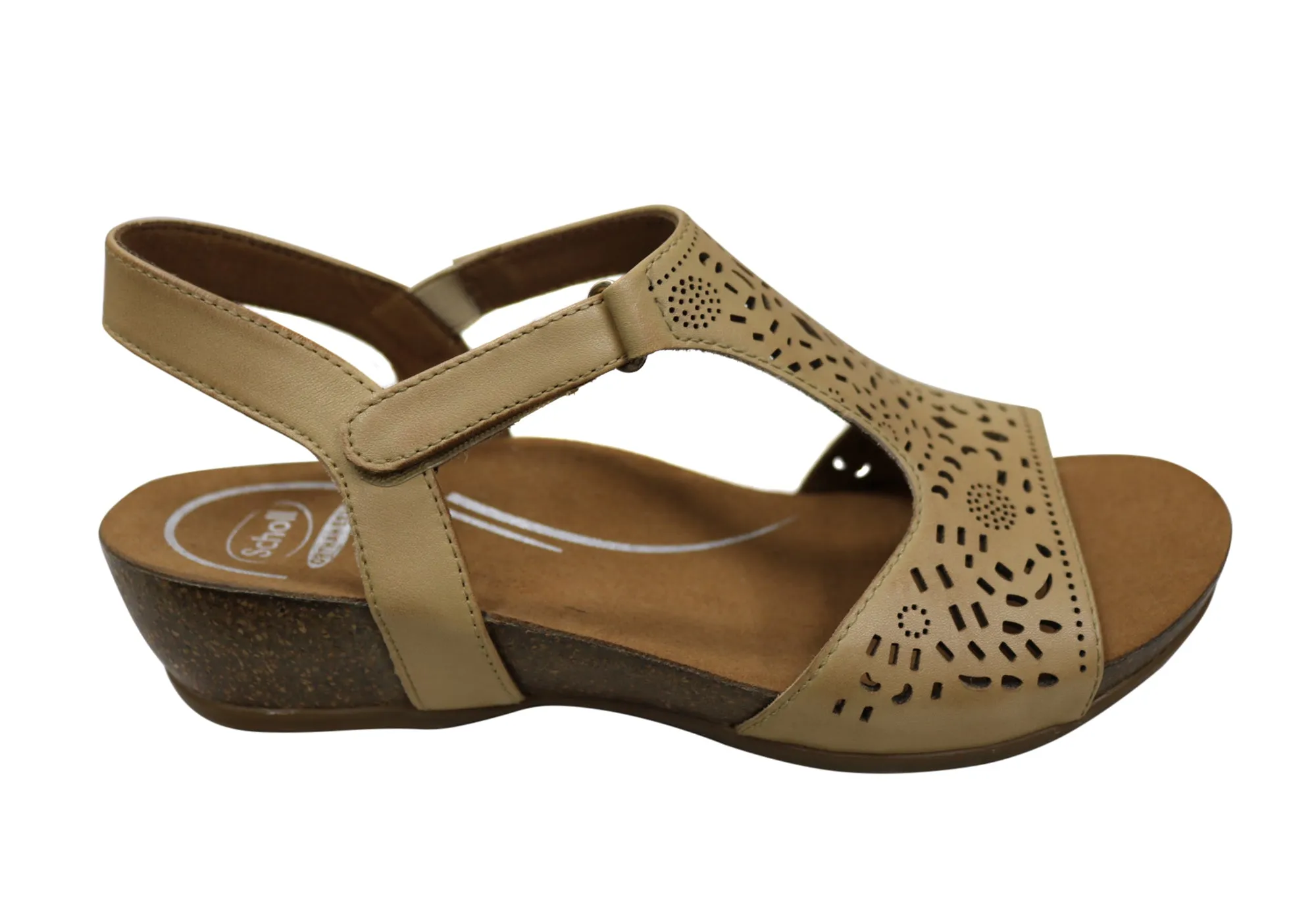 Daily Mobility Scholl Orthaheel Julie Womens Comfort Supportive Wedge Leather Sandals