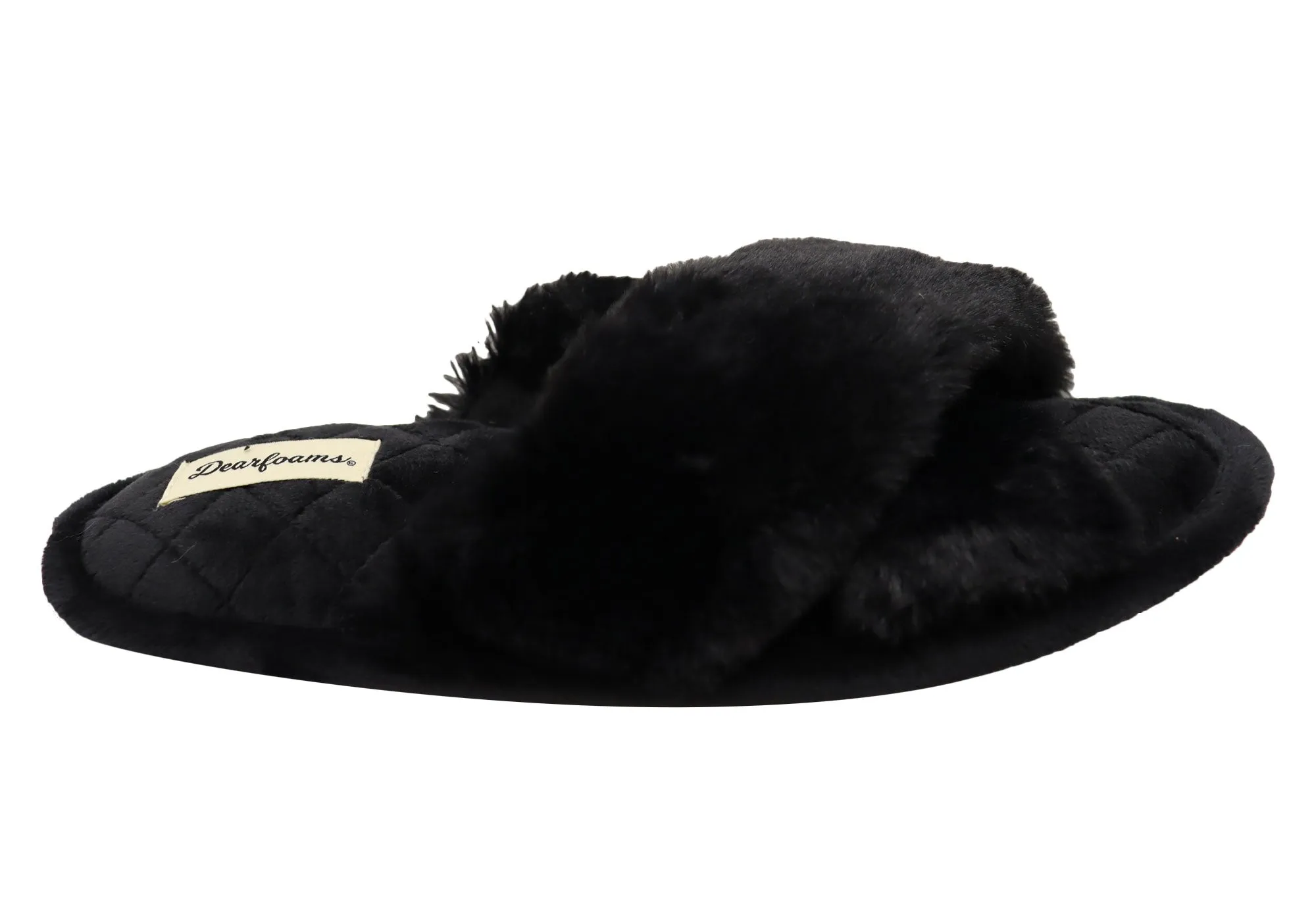 Long Lasting Dearfoams Womens Comfortable Jessica Furry Crossband Slide Slippers