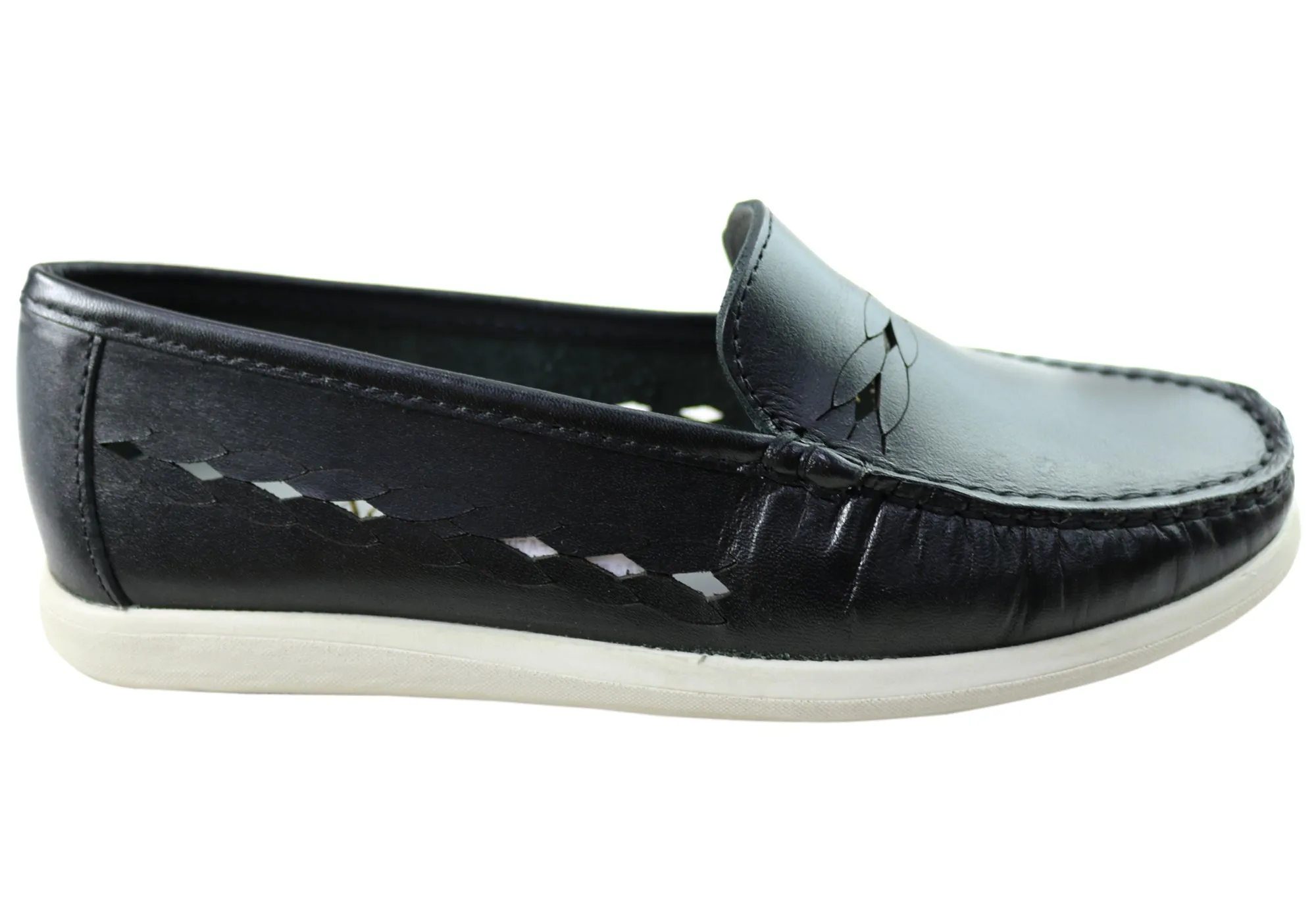 Andacco Sharni Womens Comfortable Flat Leather Loafers Shoes Festival Step Easy Slip-On