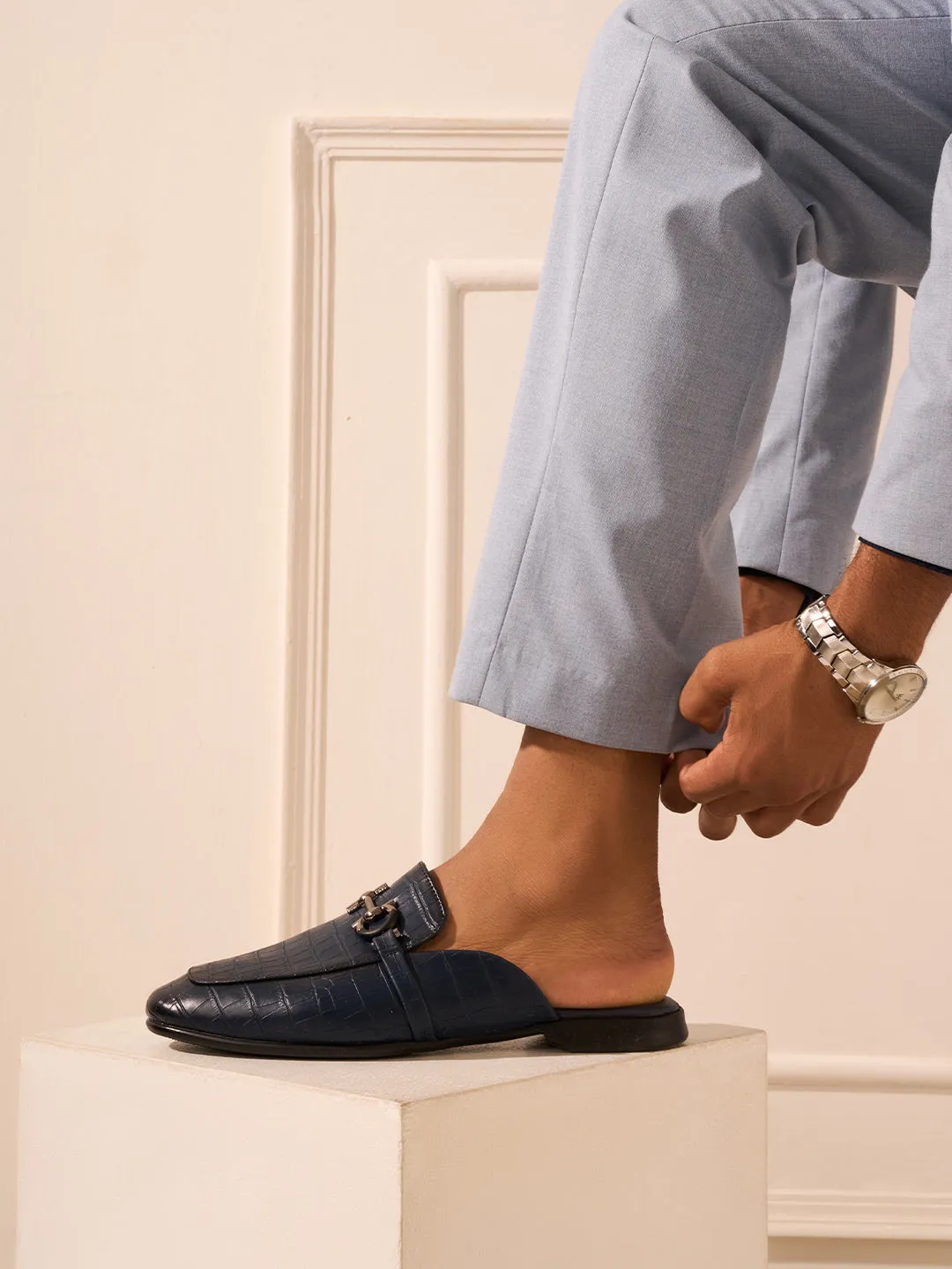 Modern Look Men's Blue Smart Casual Buckle Mule (IX1089)
