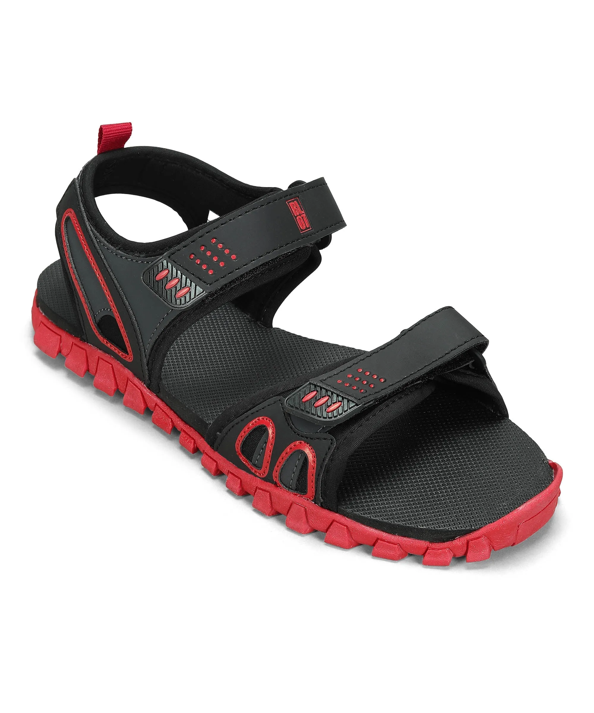 Outdoor Ready Shoes Paragon Men's Stylish Lightweight & Durable Black Red Velcro Dailywear Sandals