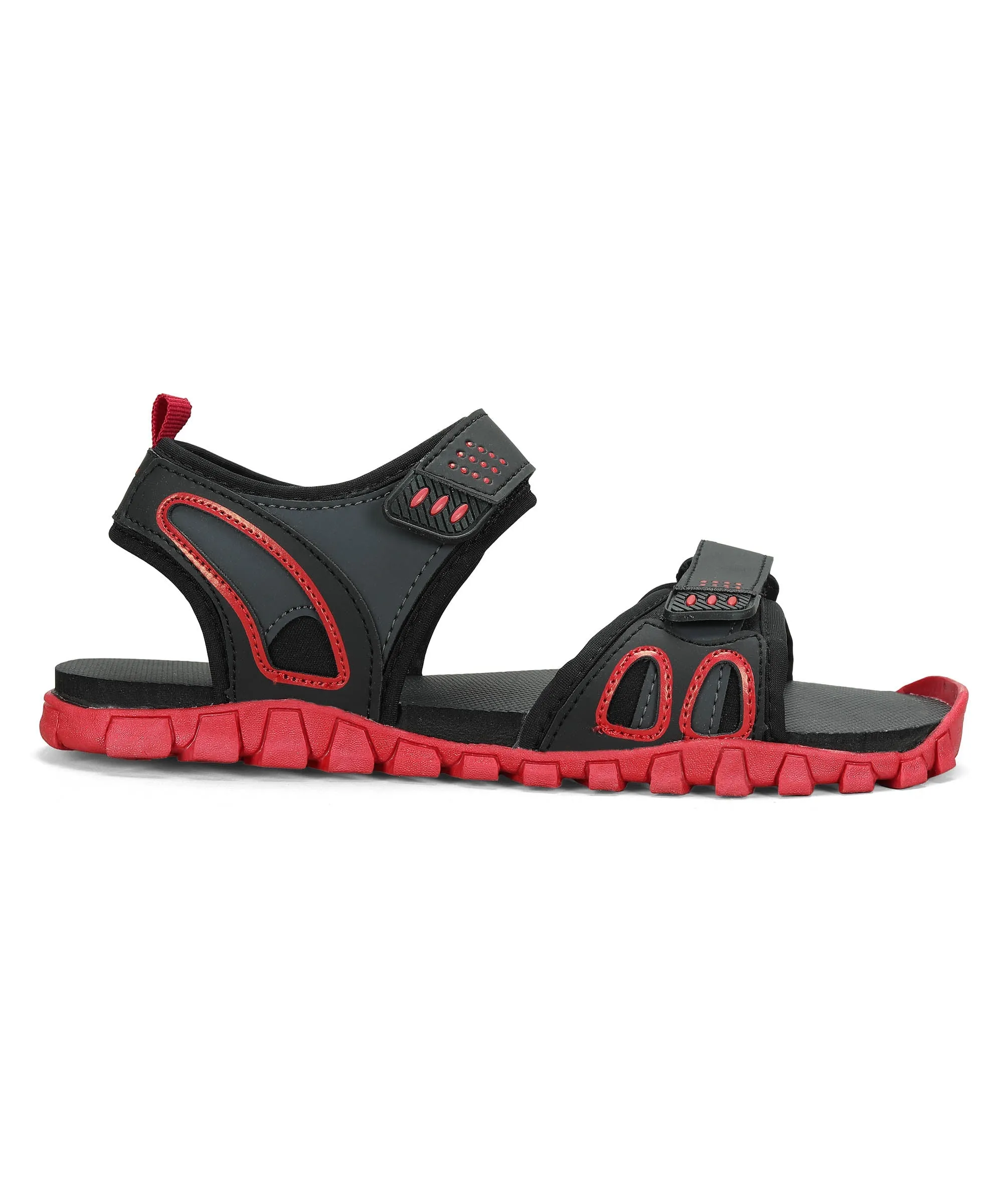 Paragon Men's Stylish Lightweight & Durable Black Red Velcro Dailywear Sandals Camp Day Flexible Grip