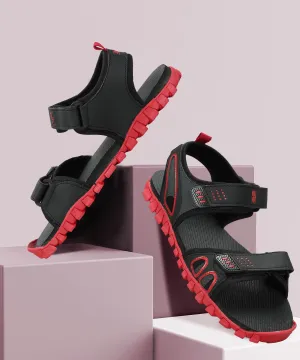 Paragon Men's Stylish Lightweight & Durable Black Red Velcro Dailywear Sandals Relaxing Durable Walk