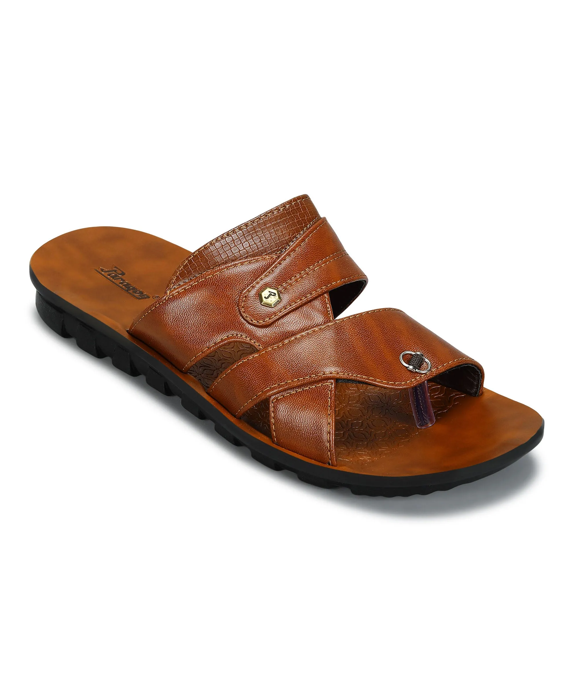 Paragon Men's Slip-on Brown Sandals for Men | Comfortable Sole & Durable Silver Glow Minimalist