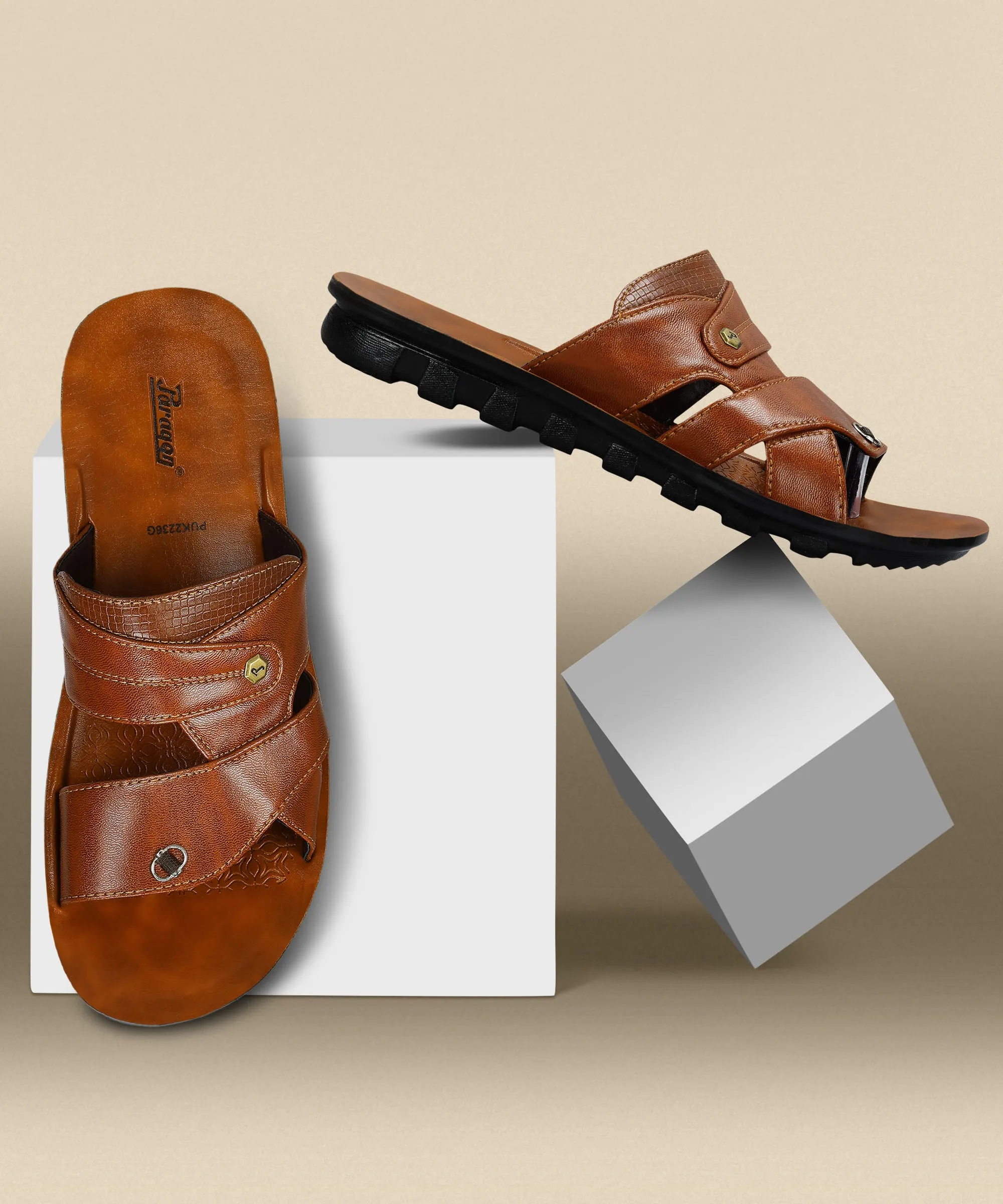 Paragon Men's Slip-on Brown Sandals for Men | Comfortable Sole & Durable Breathable