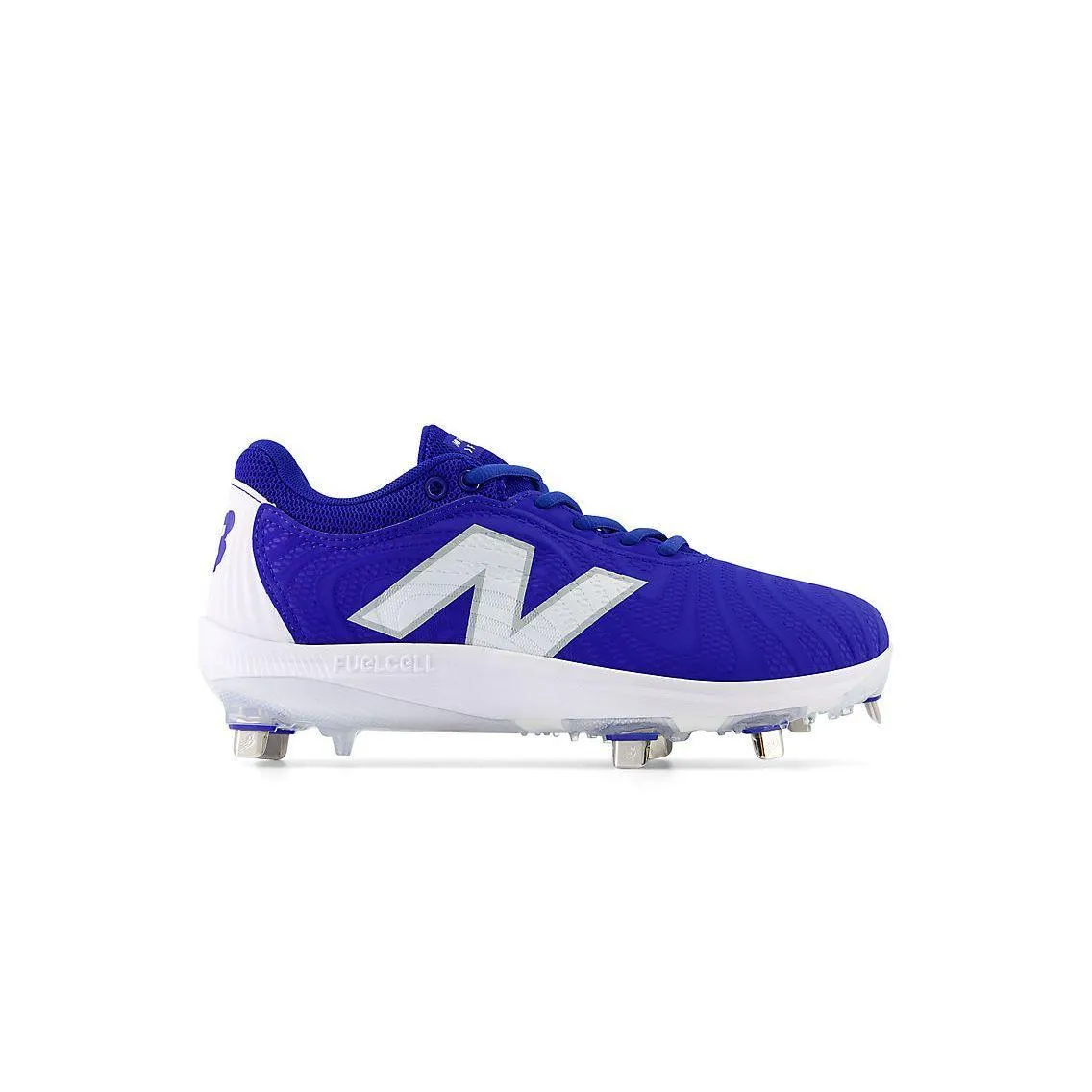 Shine Bright Comfort Outsole New Balance Women's FuelCell FUSE v4 Metal Fastpitch Softball Cleats - Team Royal / Optic White - SMFUSEB4