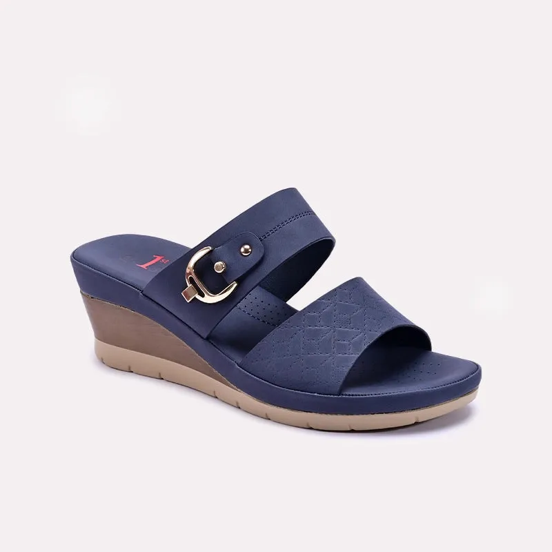 easy move Womens Blue Casual Wedge Slippers 0413307