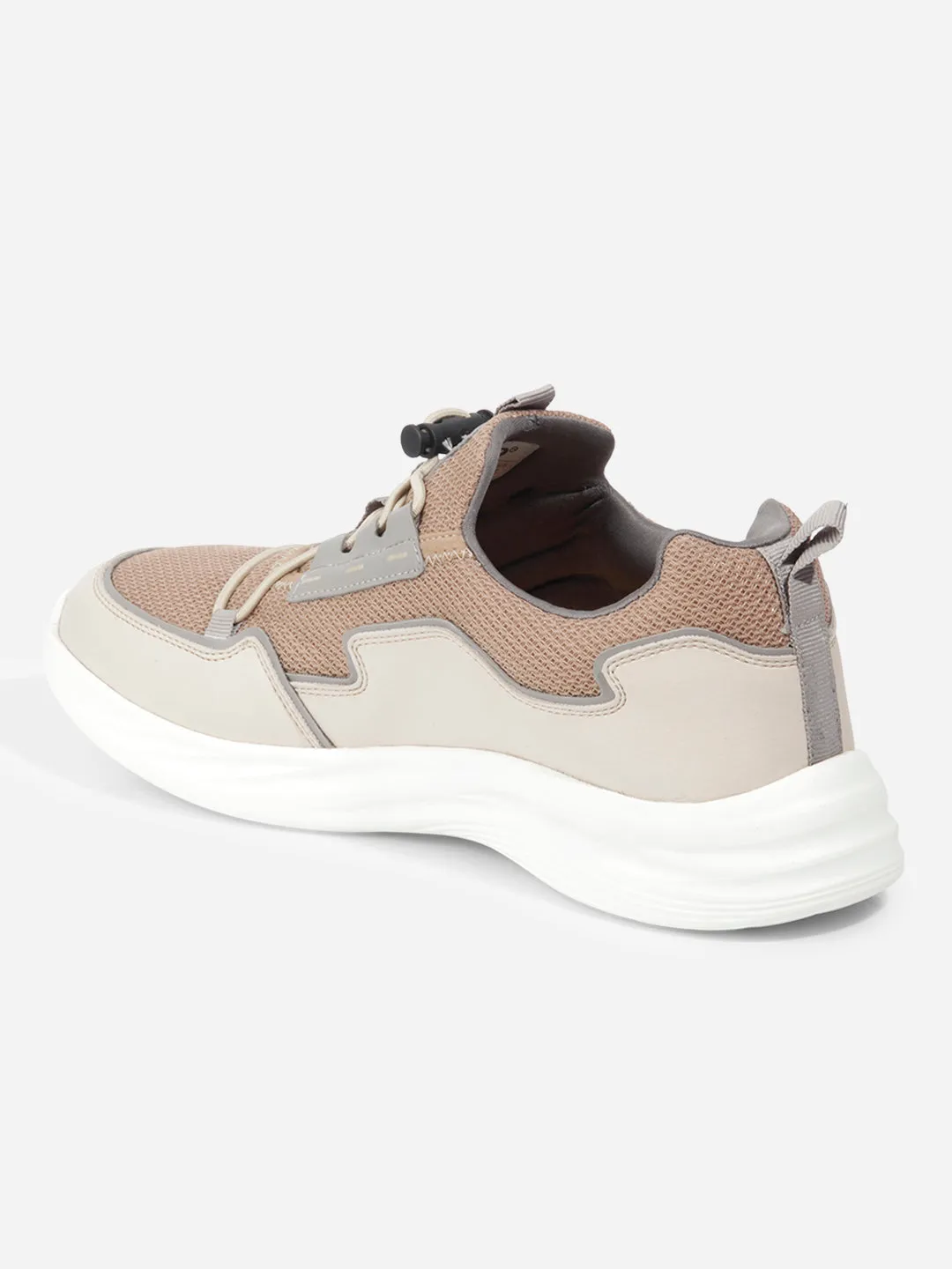 Glossy Finish Men's Beige Textured Mesh Sneakers IX7131