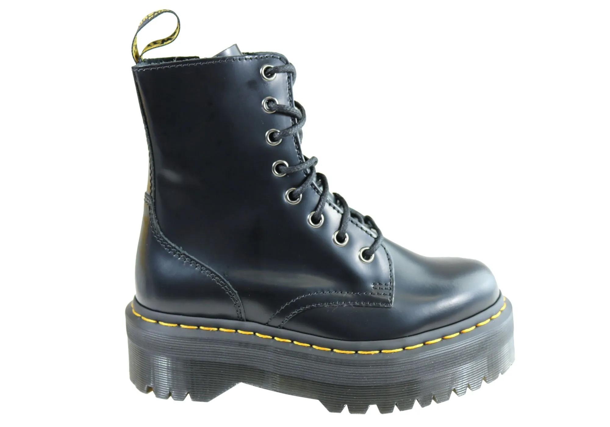 Soft Padding Dr Martens Jadon Black Polished Womens Fashion Lace Up Boots