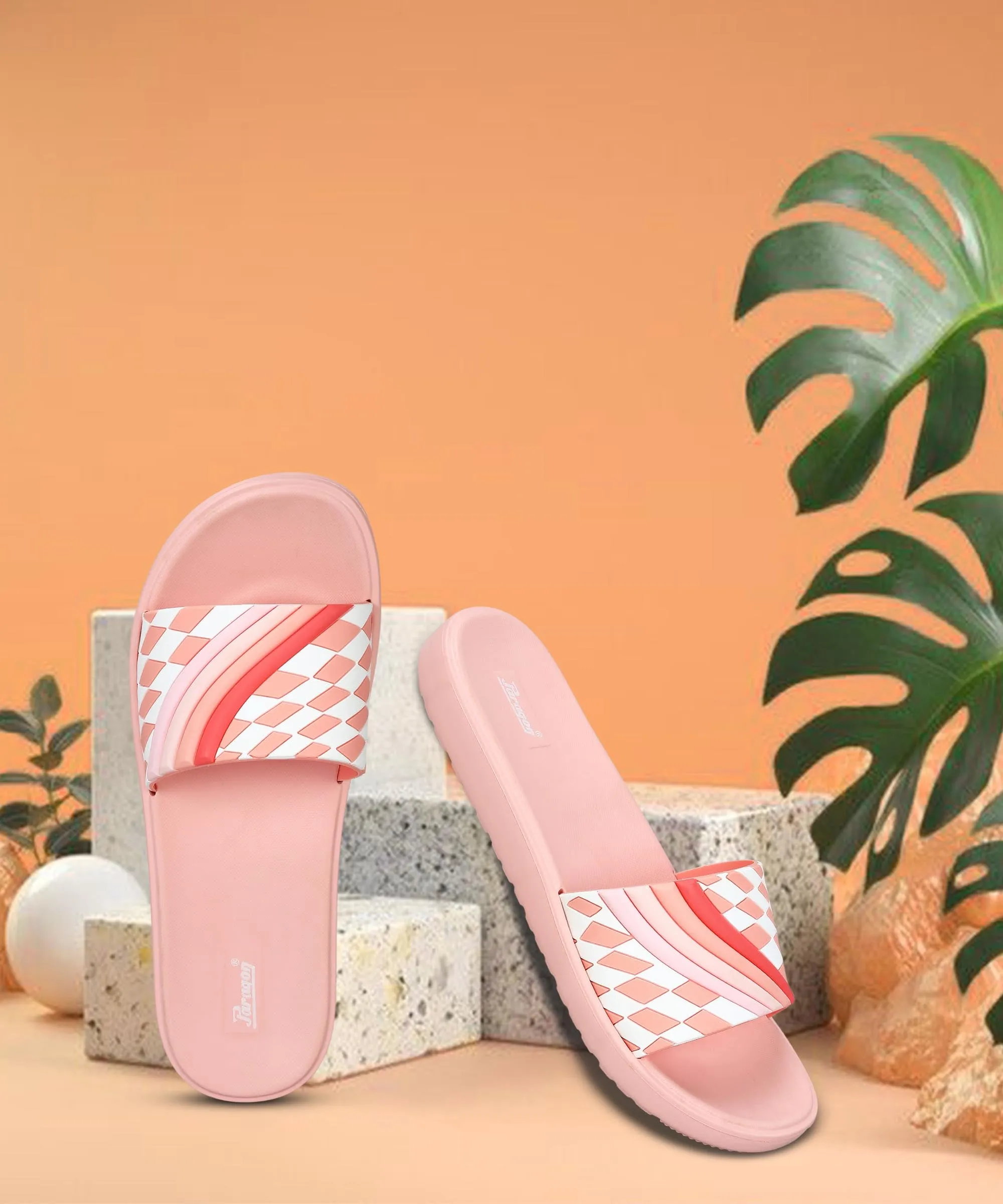 Quick Step Reinforced Seams Paragon Women's Peach Sliders with Cushioned Sole for Everyday Use