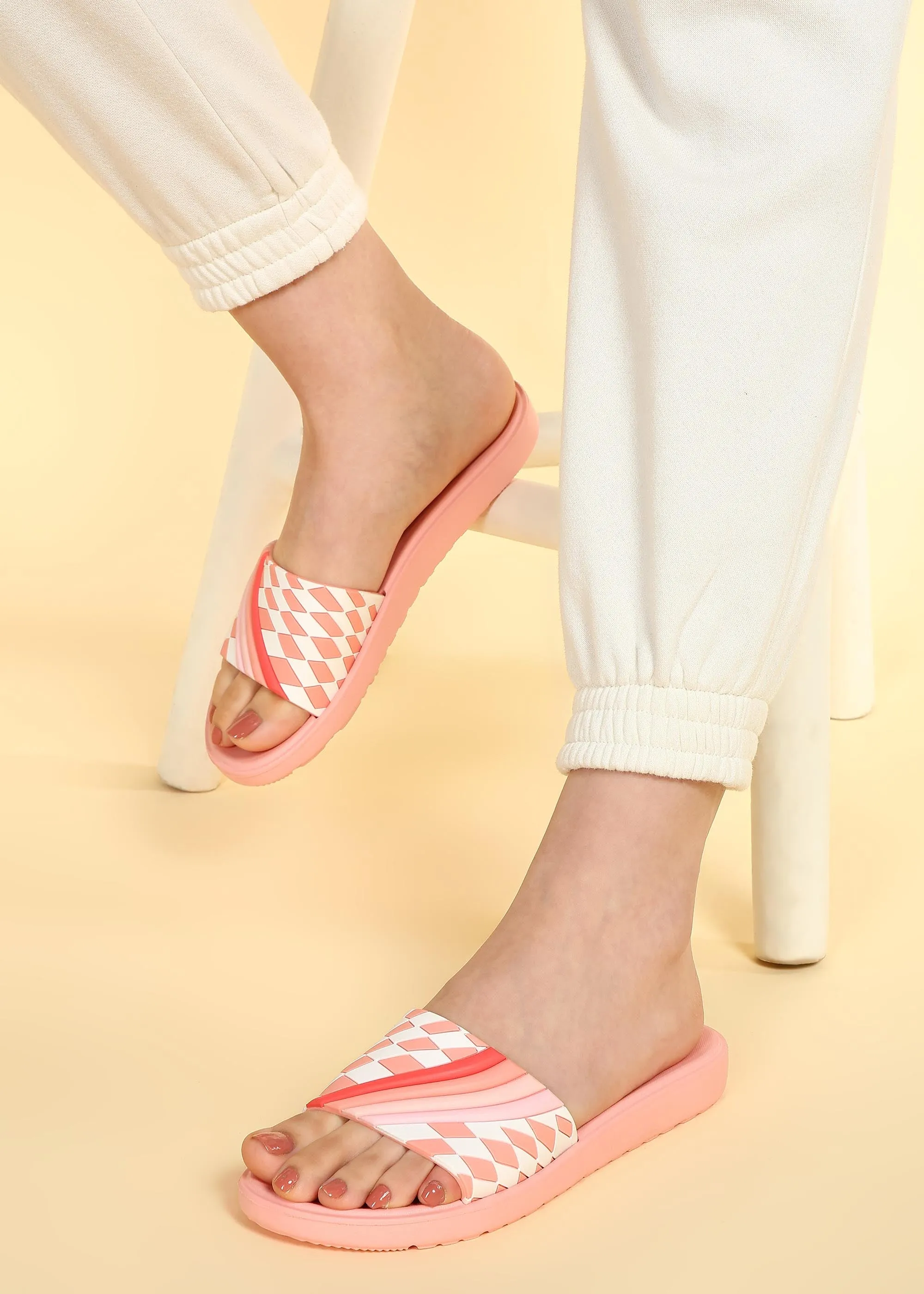 Paragon Women's Peach Sliders with Cushioned Sole for Everyday Use Restful Fit Flexible Comfort