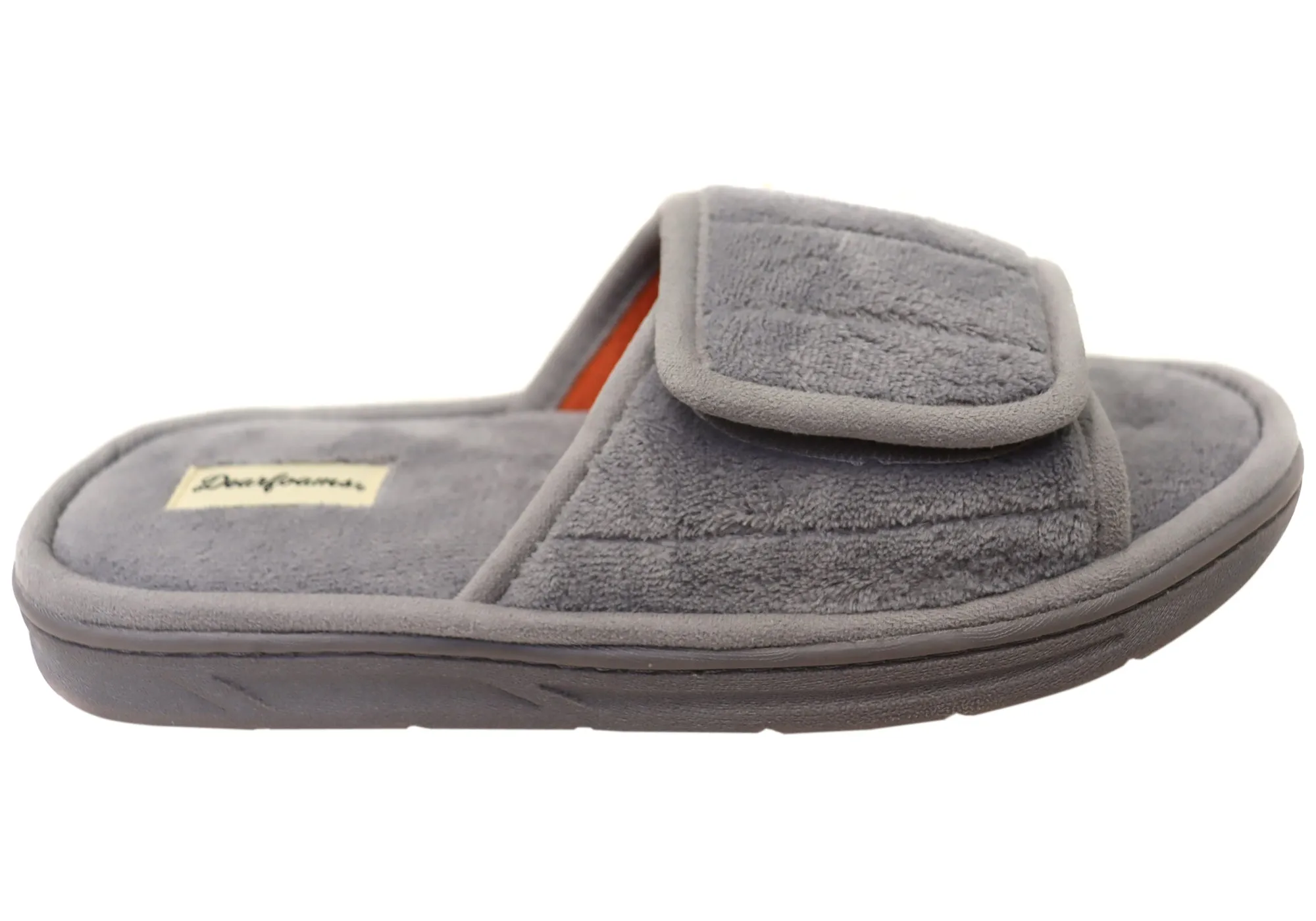 Dearfoams Womens Comfortable Mickey Terry Adjustable Slide Slippers strap on Propulsion plate