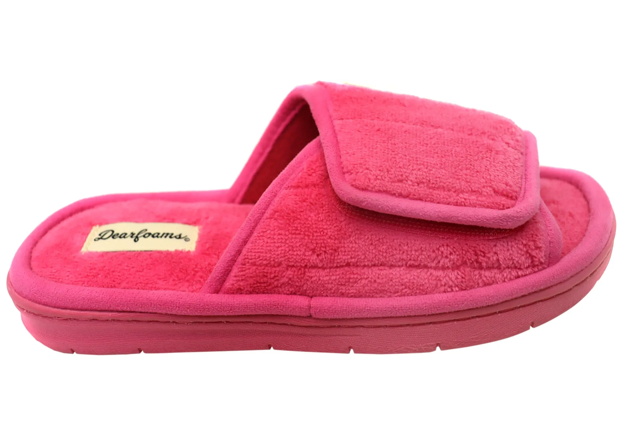 Dearfoams Womens Comfortable Mickey Terry Adjustable Slide Slippers QuickDry Easy To Wear Footwear