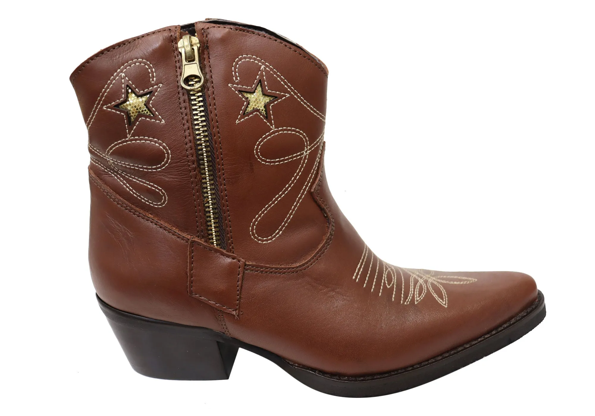 D Milton Daisy Womens Leather Western Cowboy Ankle Boots Cushioned Step Adventure Journey