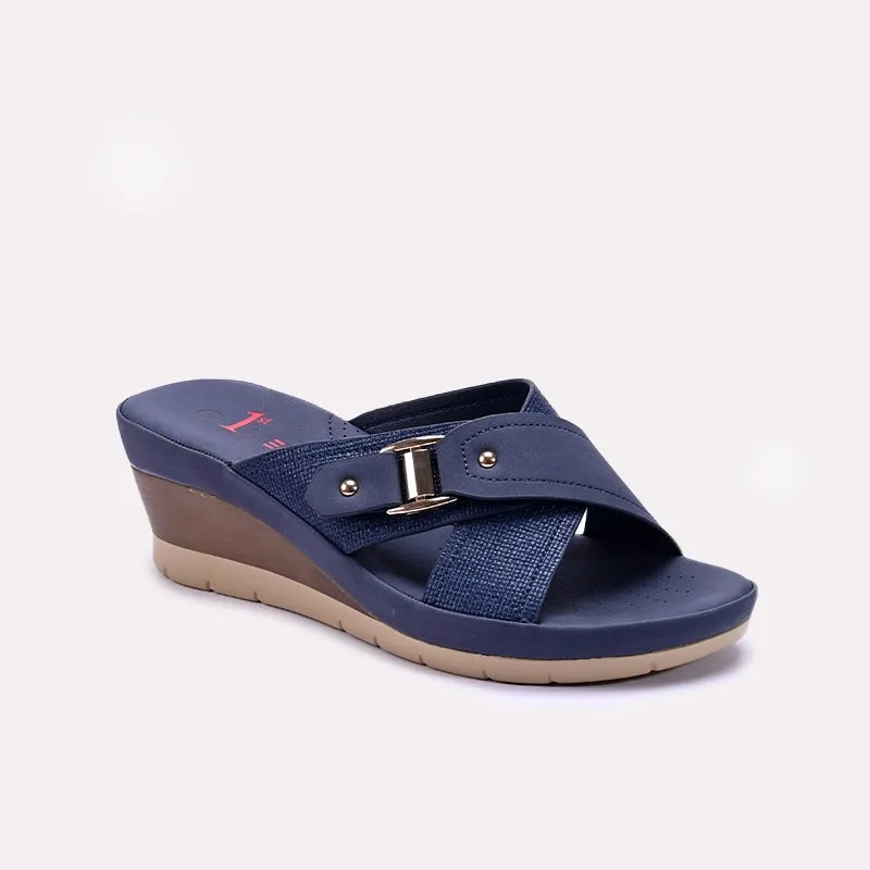 Womens Blue Casual Wedge Slippers 0413308 Hero Mode Indoor