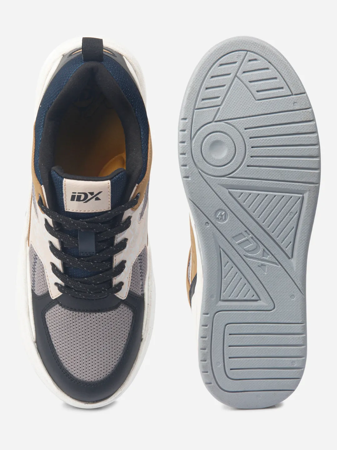 Elevated Sole Upgraded cushioning Men's Colourblocked Grey Lace Up Sneakers (IX6015)