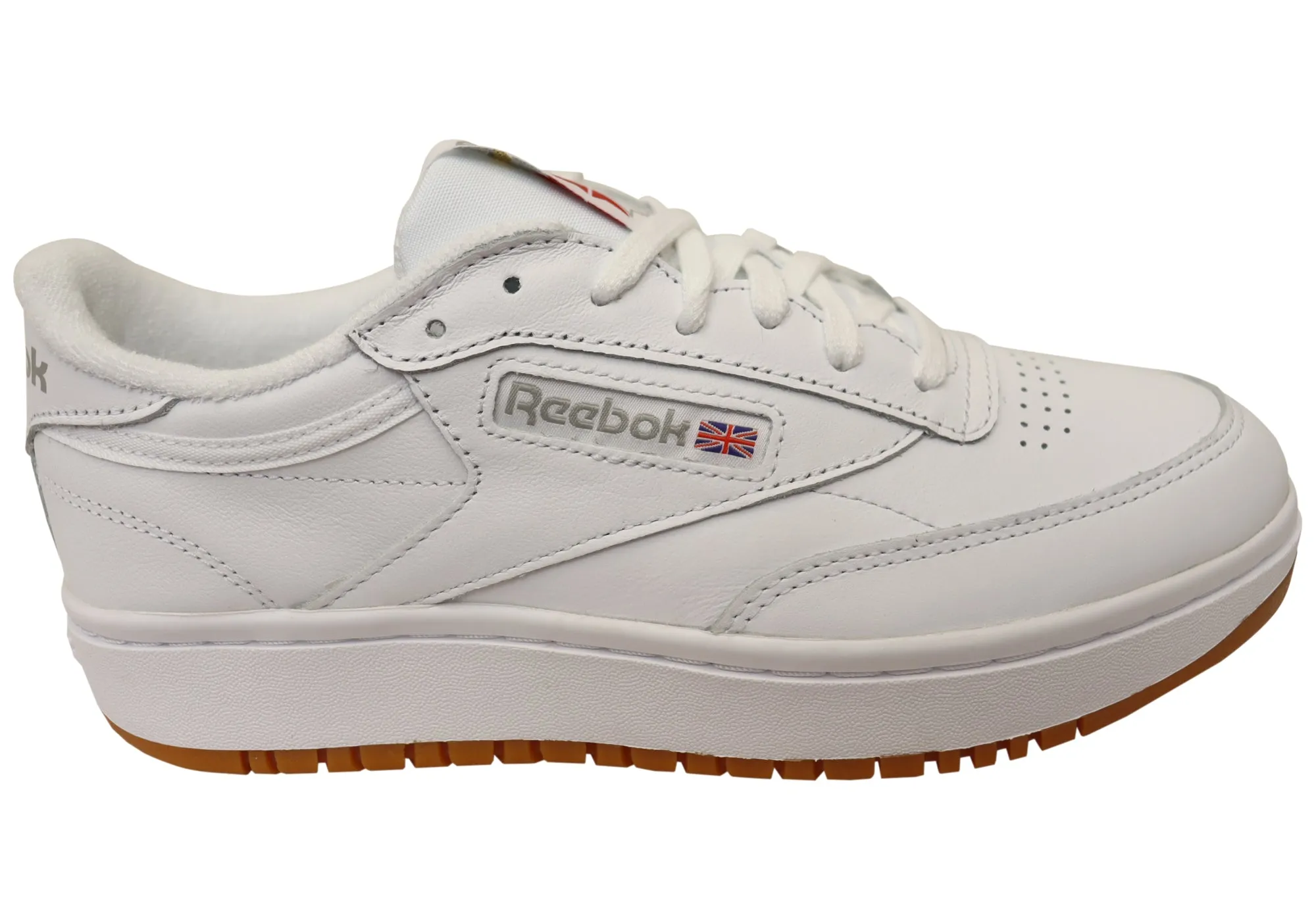 Minimal Detail Stitch Free Reebok Club C Double Womens Comfortable Leather Lace Up Sneakers