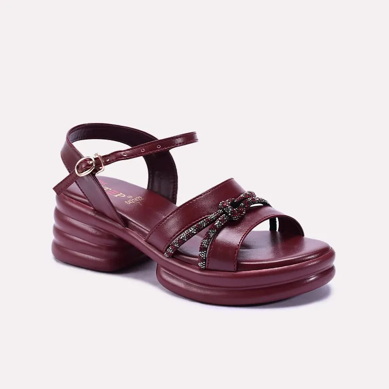 Maroon Chunky Heel Casual Sandals 0421422 Ankle Support Kind Step