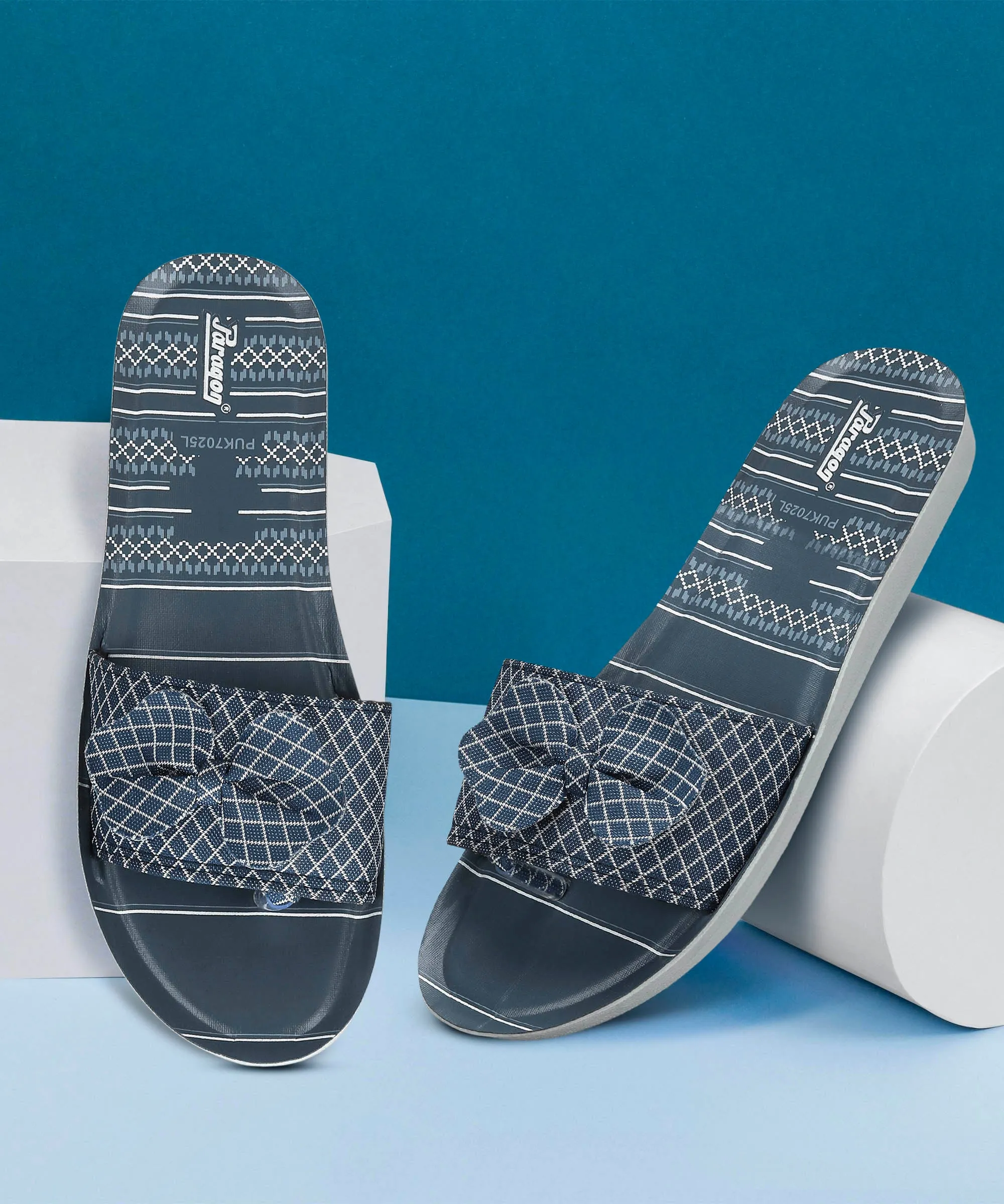 Anti   Wear Easy To Maintain Paragon PUK7025L Women's Blue-Grey Sliders with Cushioned Sole for Everyday Use