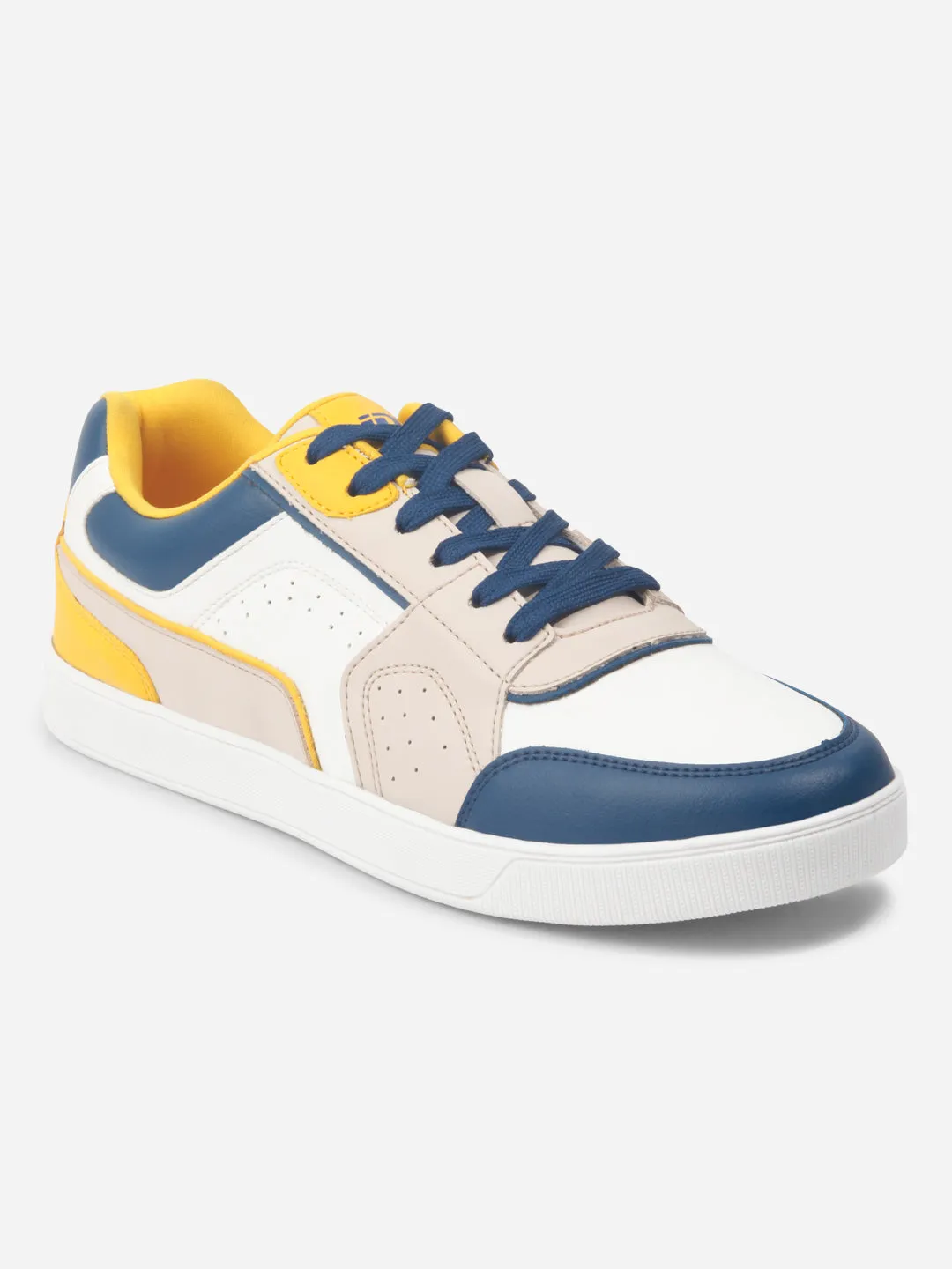 Secure Design Men's White Beige Lace Up Fashion Sneakers (IX6013)