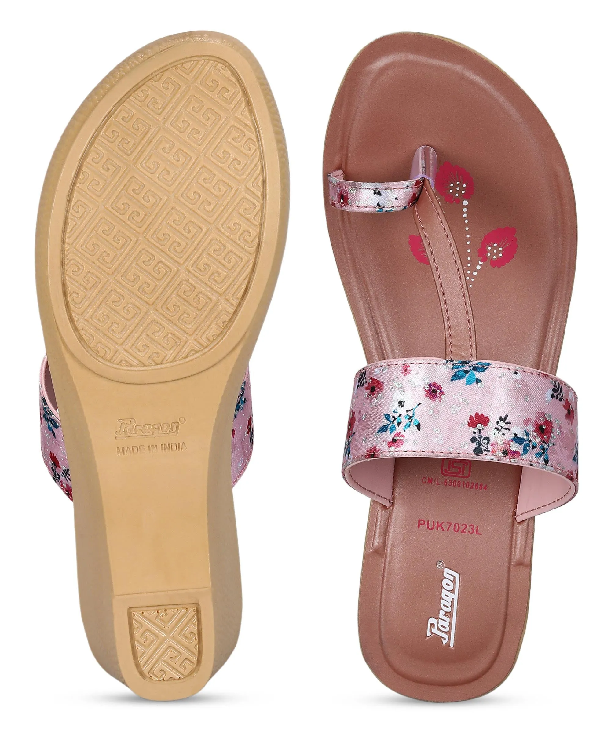 Paragon Women's Slip On Wedges Peach Sandal | Durable Dailywear Sandals Thong Style On Foot