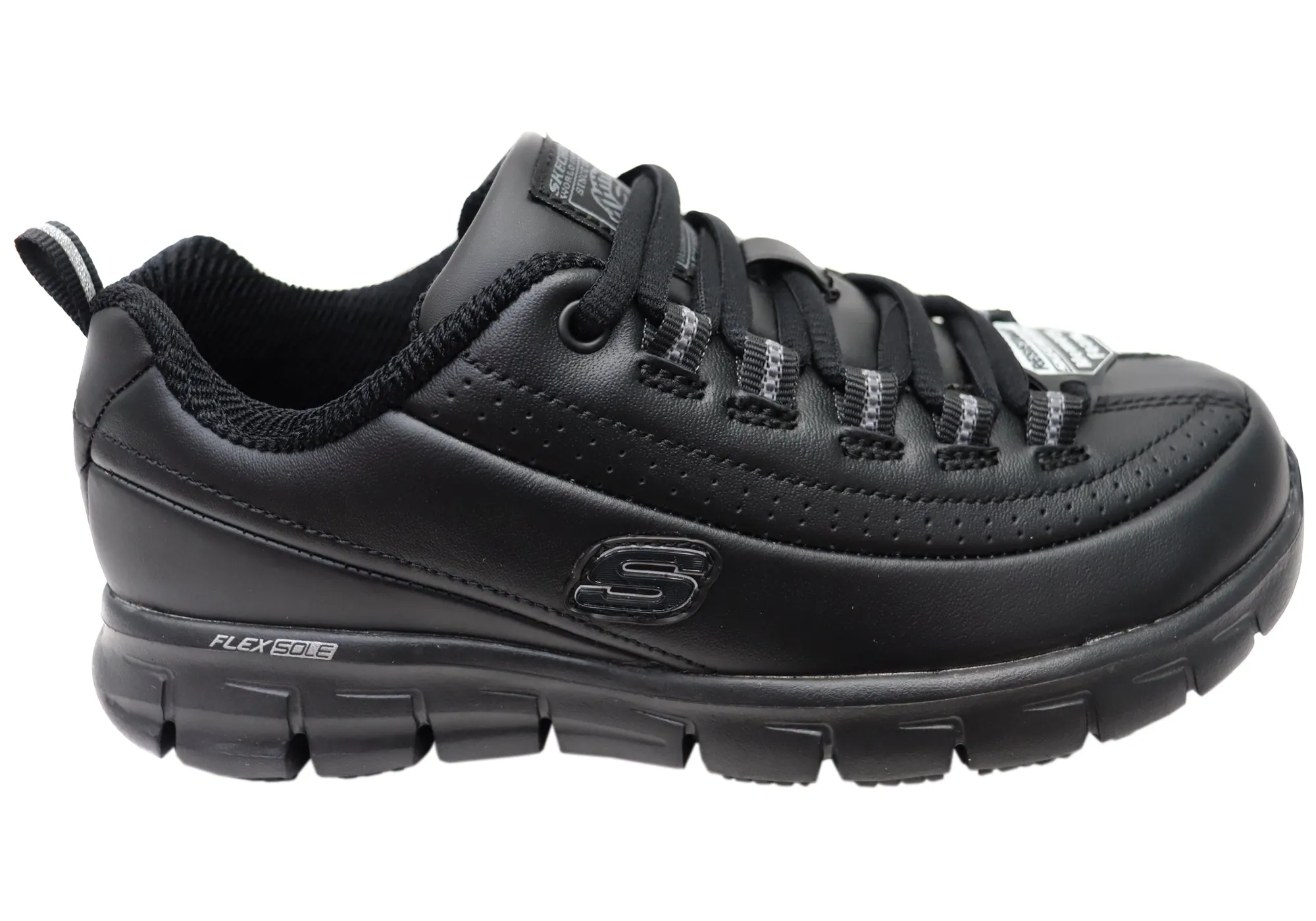 Comfortable Back Dynamic piece Skechers Womens Sure Track Trickel Leather Slip Resistant Work Shoes