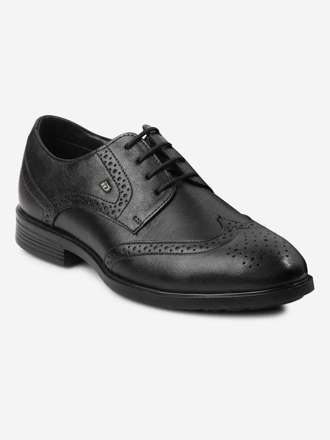 Men's Black Round Toe Lace Up Brogue (ID6113) Padded Tongue Top Look