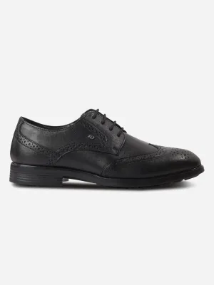 Cushioned Insole Success Step Men's Black Round Toe Lace Up Brogue (ID6113)