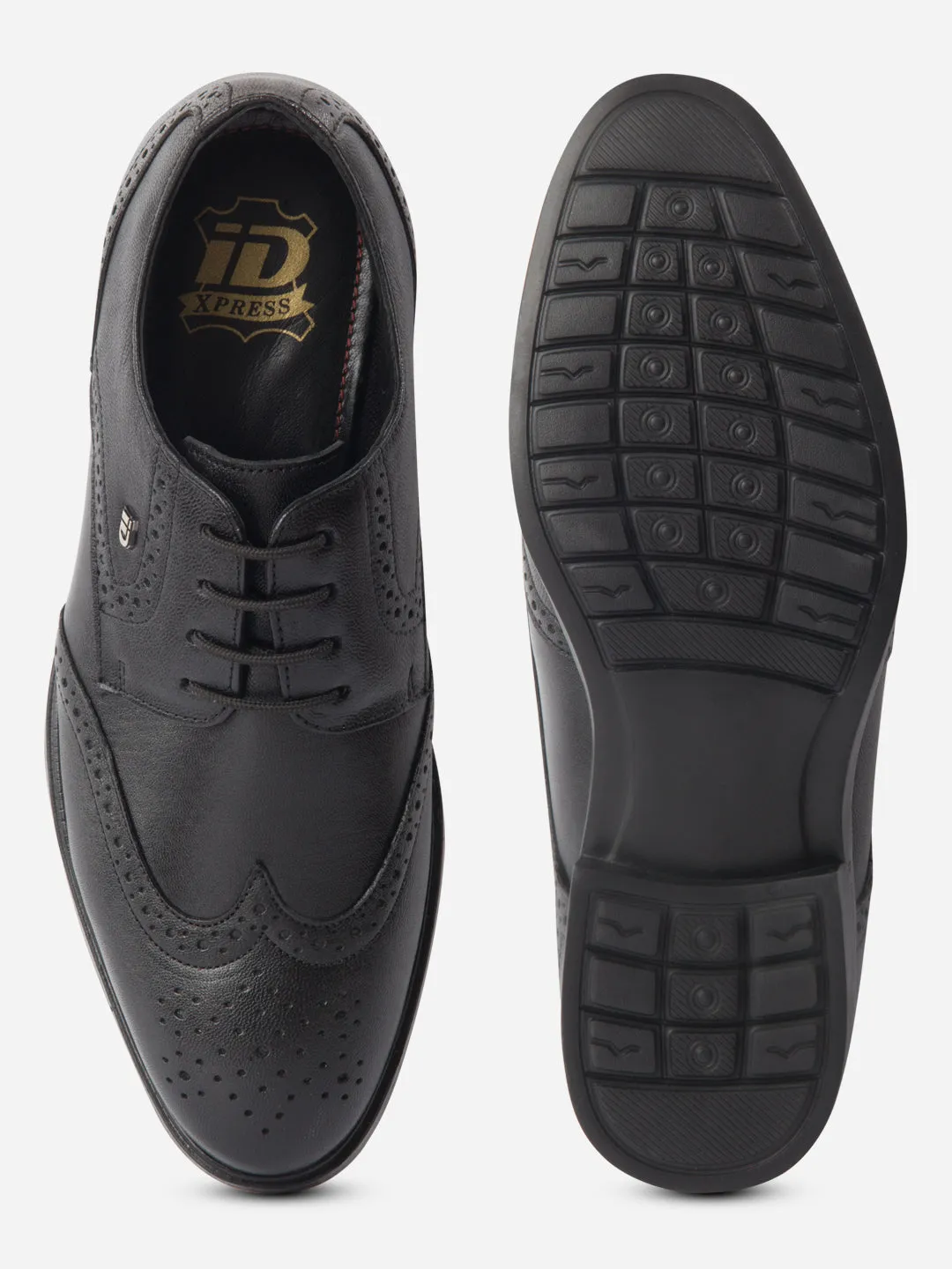 Photo Ready Men's Black Round Toe Lace Up Brogue (ID6113)