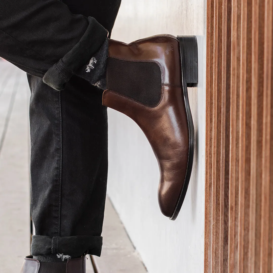 Dawson Chelsea Boots Dark Brown Tumbled Chukka Silhouette Fashionable Utility