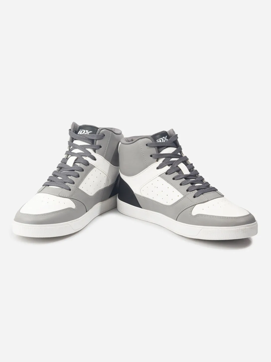 Luxe Touch Men's Grey White Ankle Top Lace Up Sneakers (IX6014)