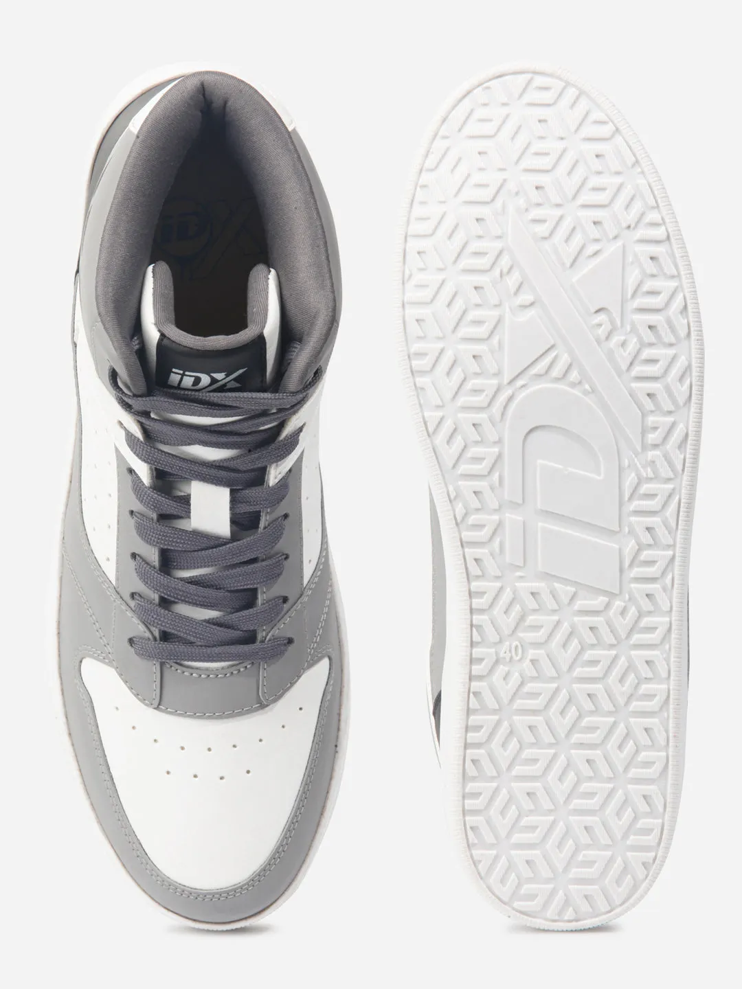 Cushioned Choice Men's Grey White Ankle Top Lace Up Sneakers (IX6014)