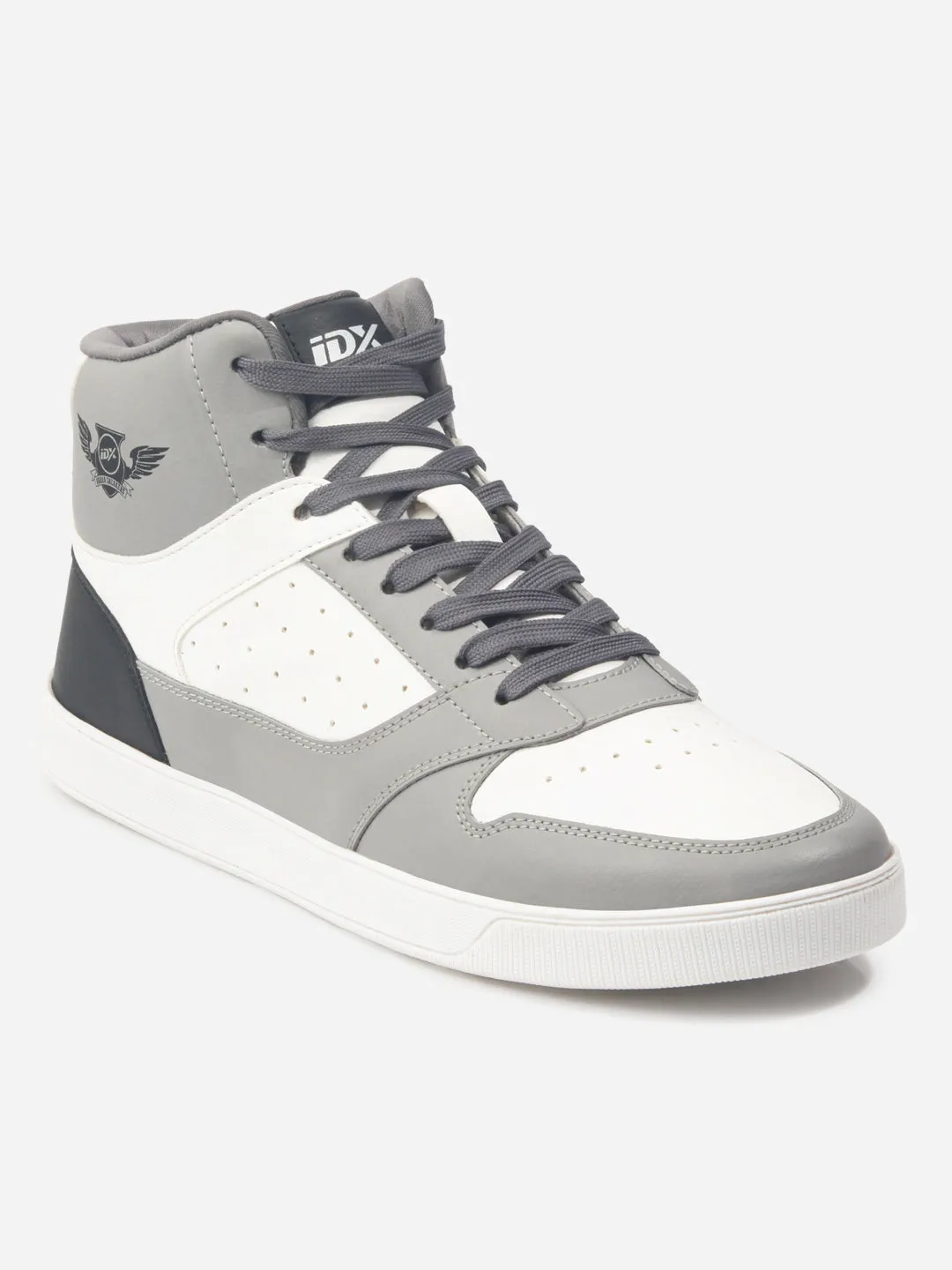 Men's Grey White Ankle Top Lace Up Sneakers (IX6014) Elastic laces