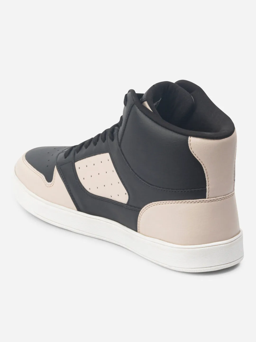 Men's Black Beige Ankle Top Lace Up Sneakers (IX6014) Durable Feel