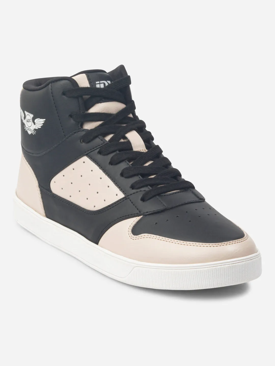 Men's Black Beige Ankle Top Lace Up Sneakers (IX6014) Orthopedic Design All Day Comfort Technology